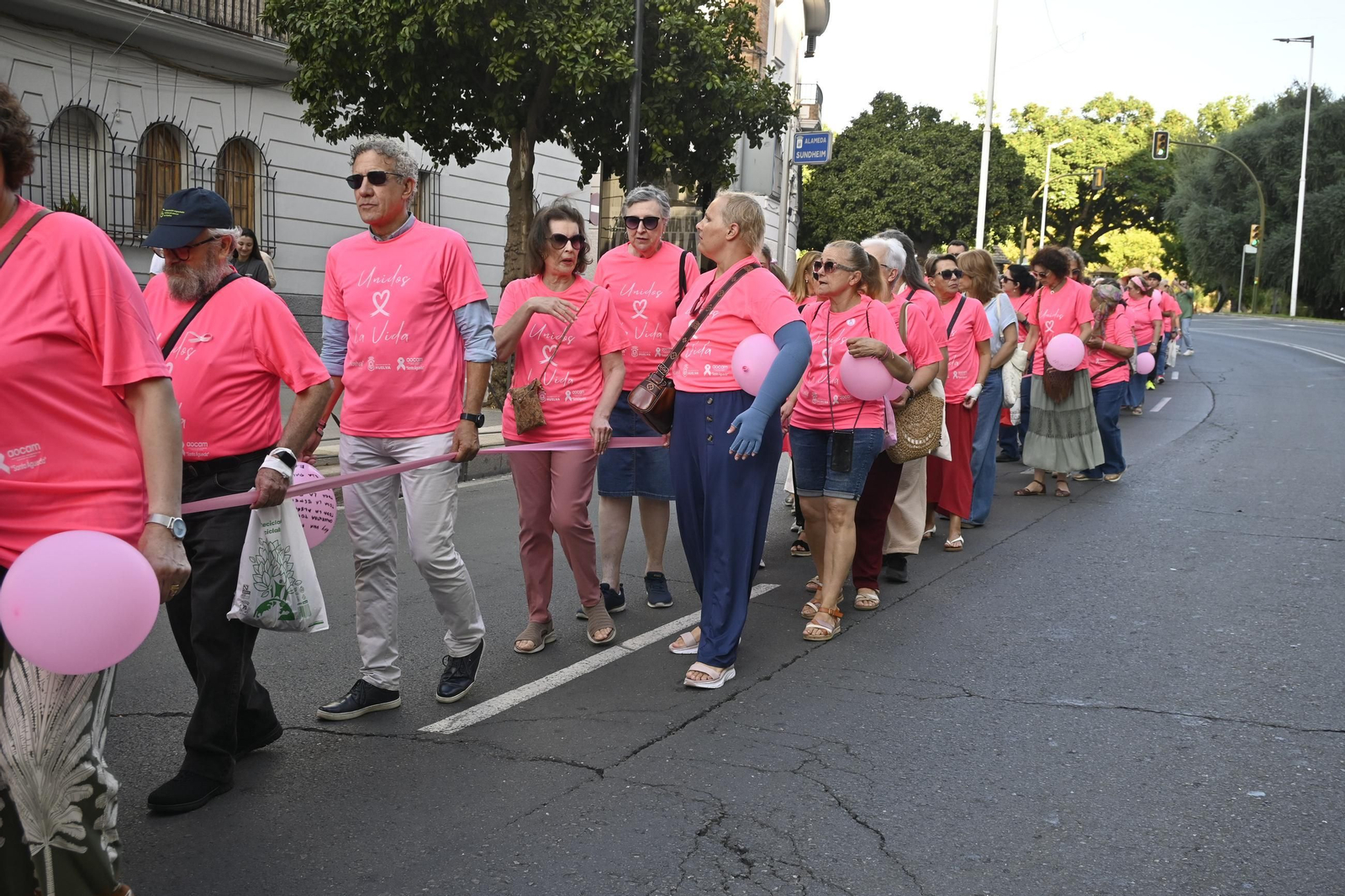 Cadena humana del día internacional del cáncer de mama