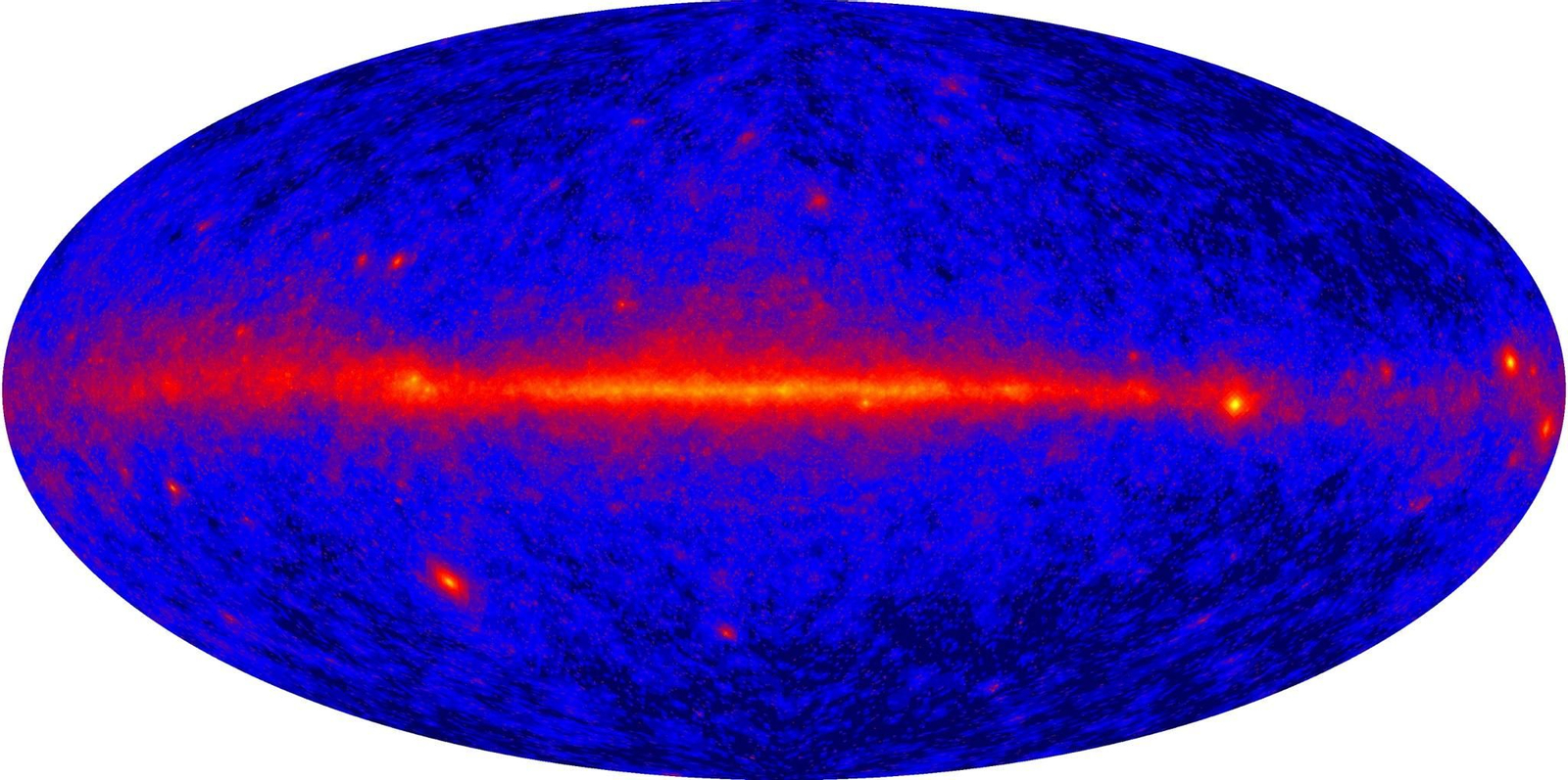 El centro de la Vía Láctea, con una banda de rayos gamma que la cruza.