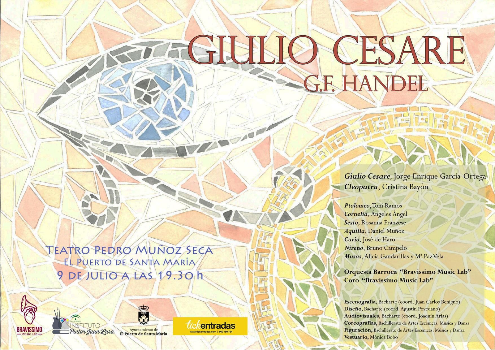 Cartel promocional de la ópera Giulio Cesare de G.F. Handel.
