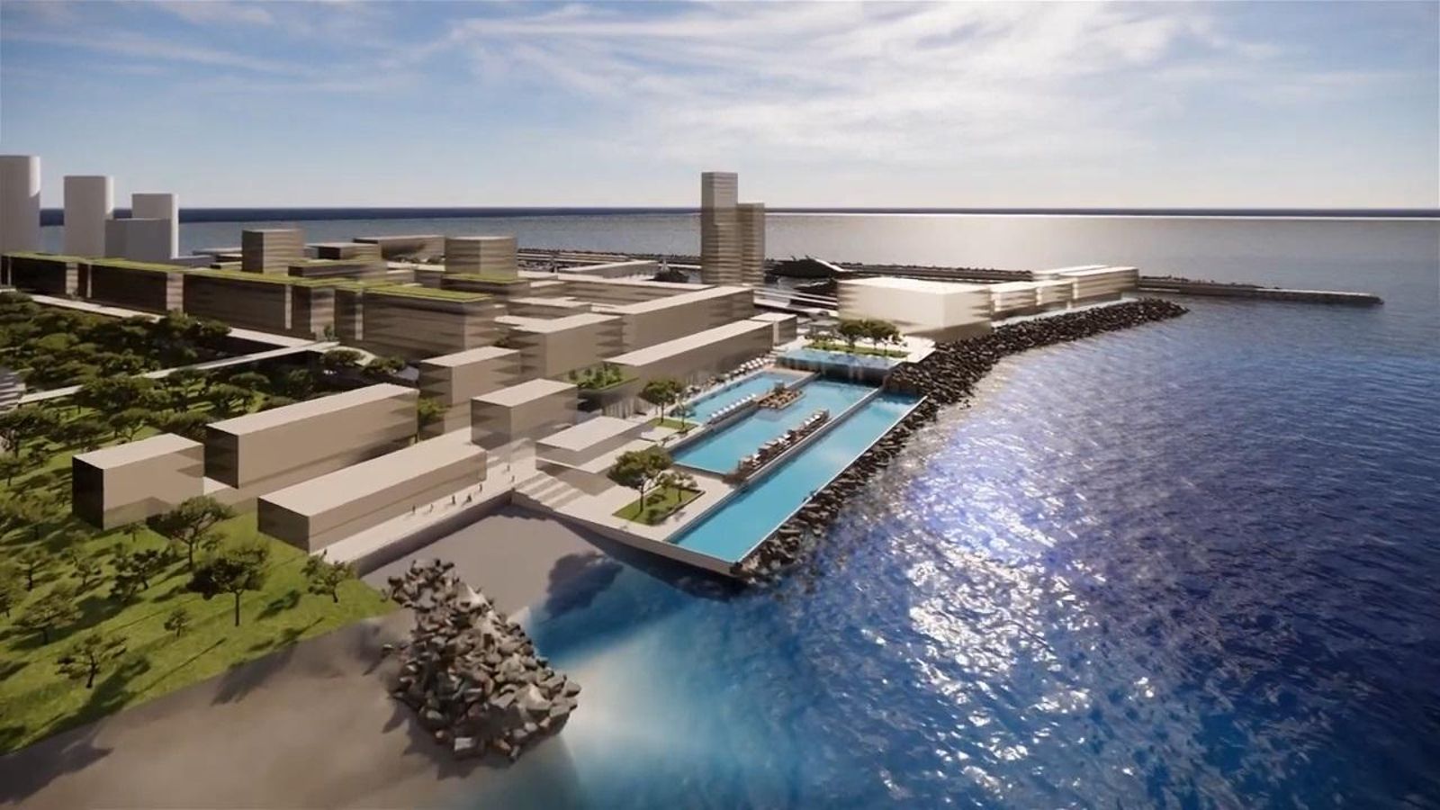 Recreación del proyecto para los rellenos de la cara este de Gibraltar.