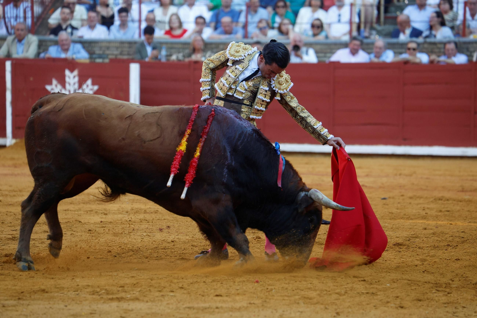 Manuel Román, Juan Ortega y Roca Rey, en la plaza de toros de Córdoba