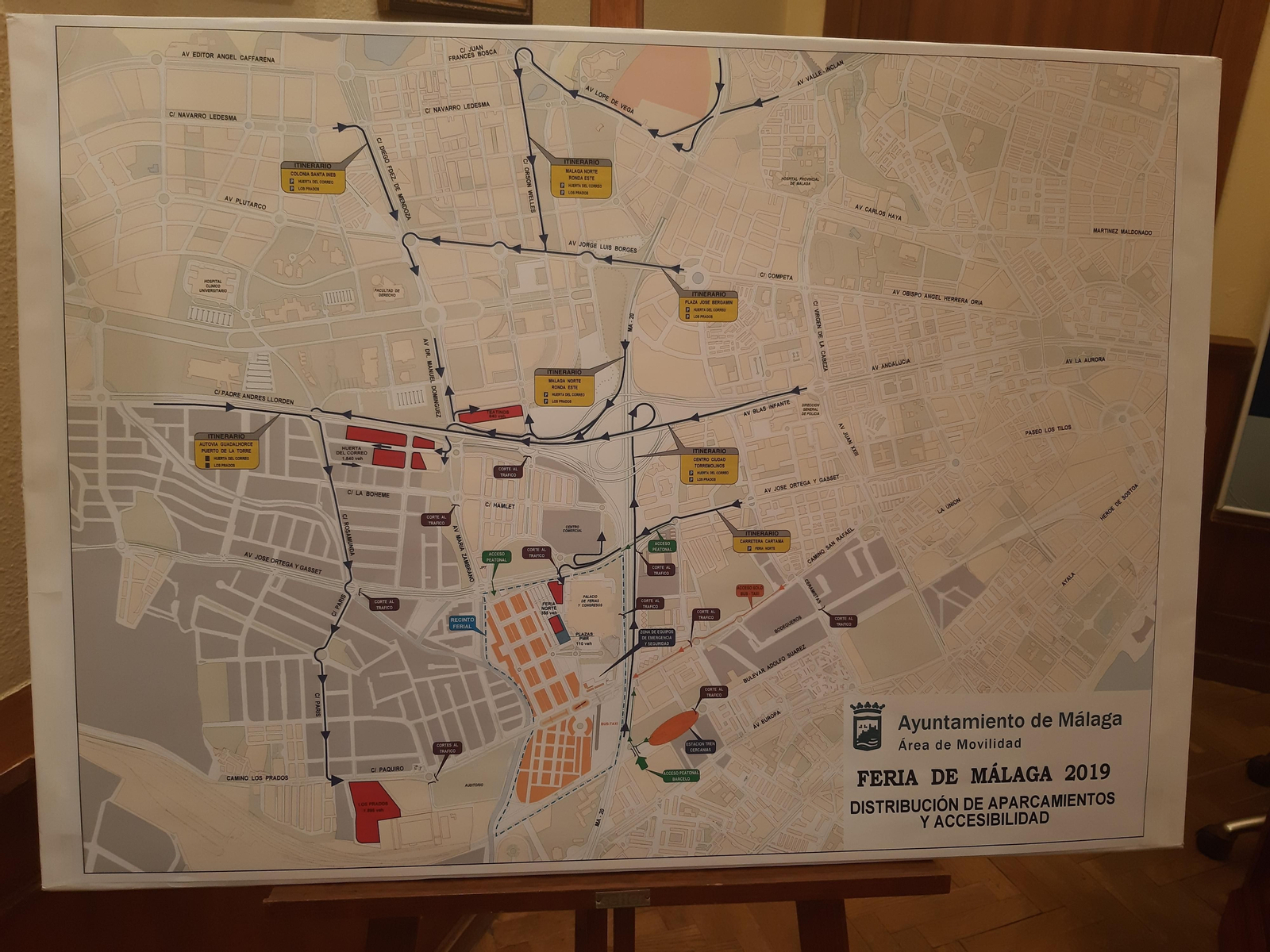 Mapa de distribución de aparcamientos para la Feria de Málaga 2019