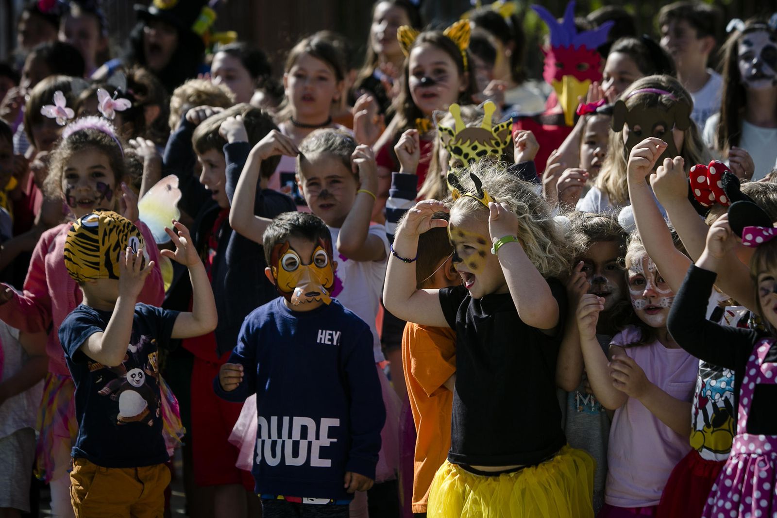 Escolares del colegio Carola Ribed interpretando la canción con lenguaje de signos.