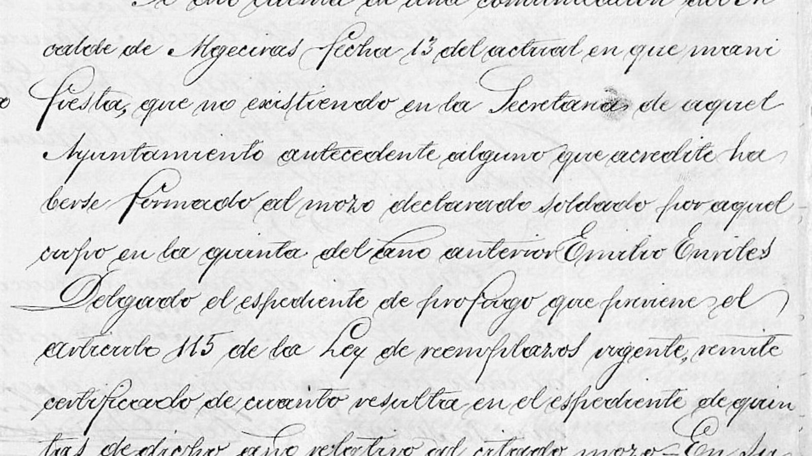Extracto comunicación del alcalde de Algeciras sobre el mozo Emilio Envite. Extracto comunicación del alcalde de Algeciras sobre el mozo Emilio Envite.
