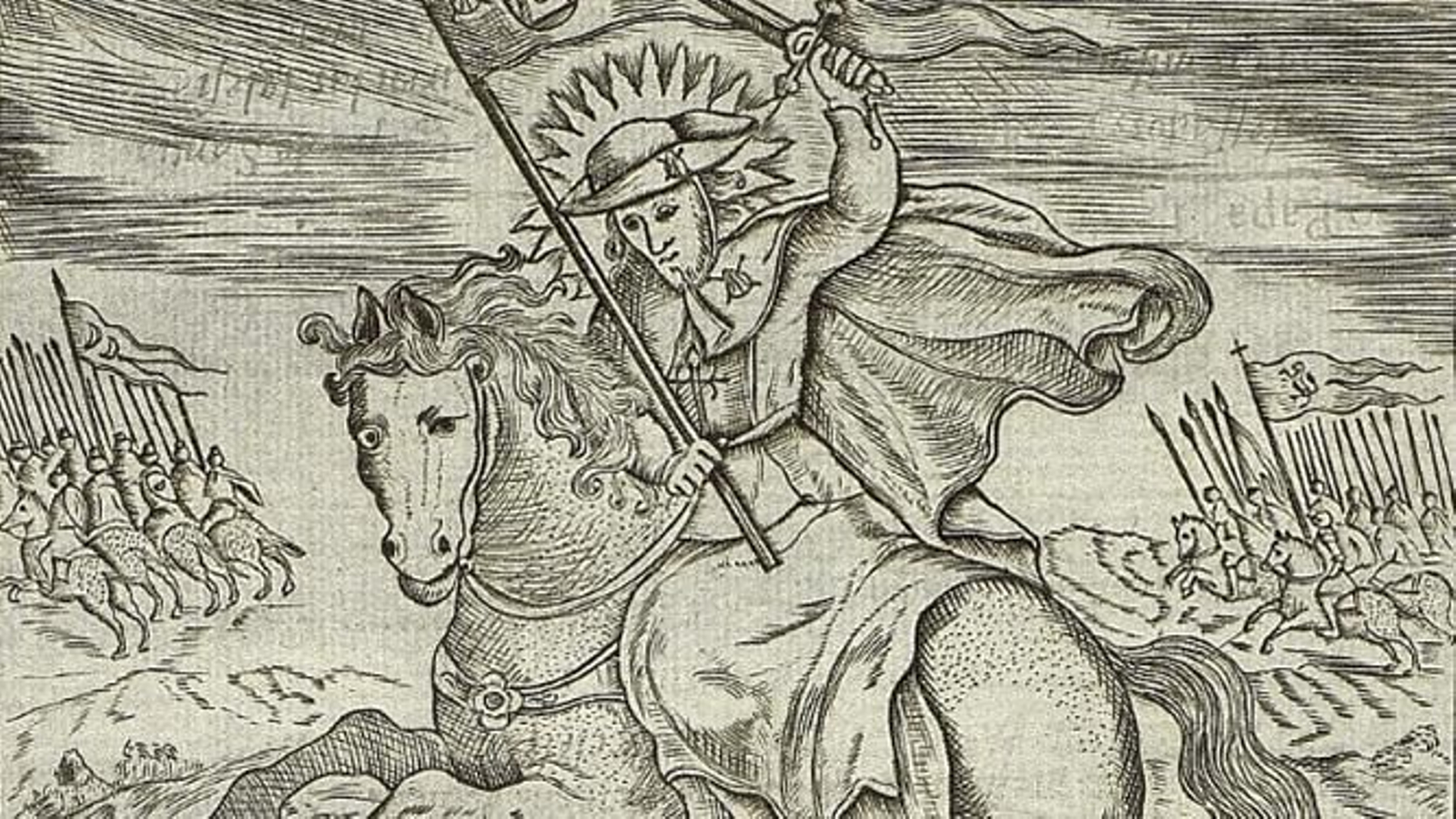 Grabado de Santiago a caballo