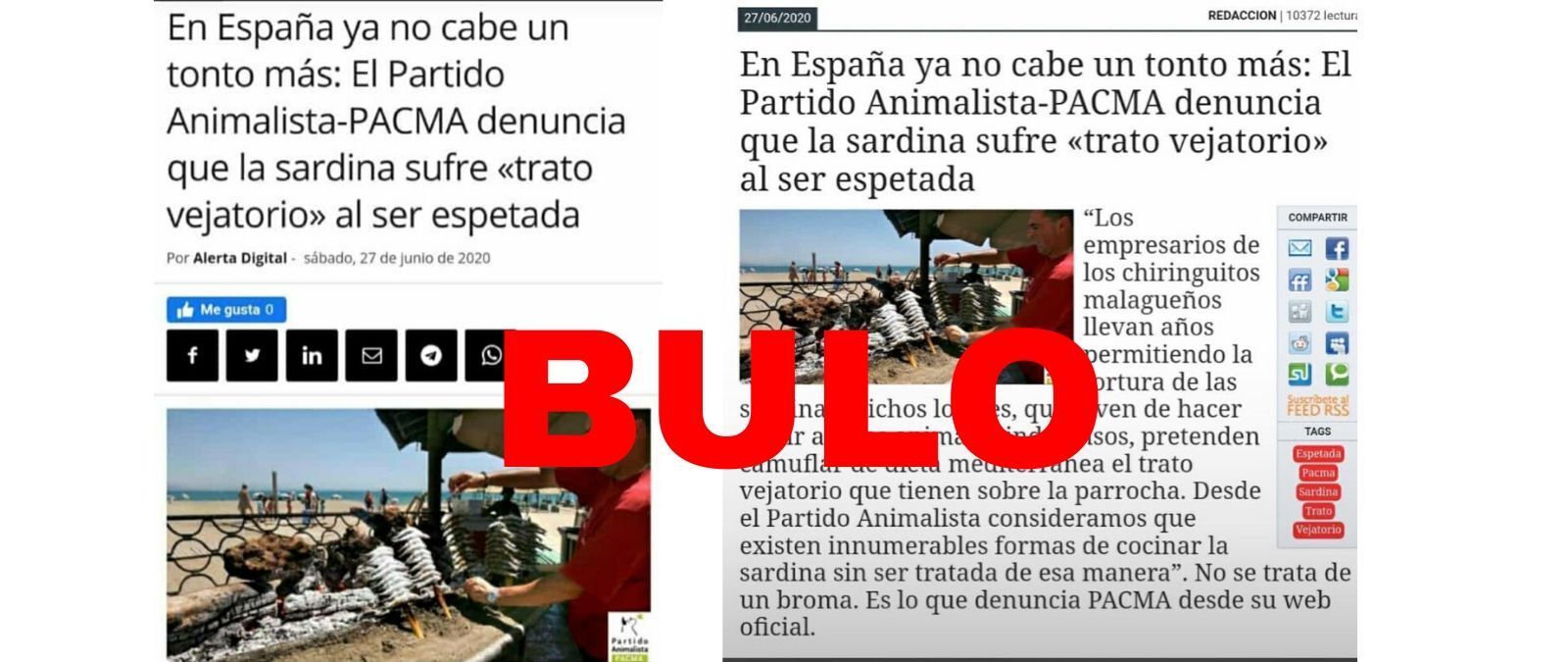 Capturas de pantallas de medios de comunicación que han creído por cierta la denuncia de Pacma.