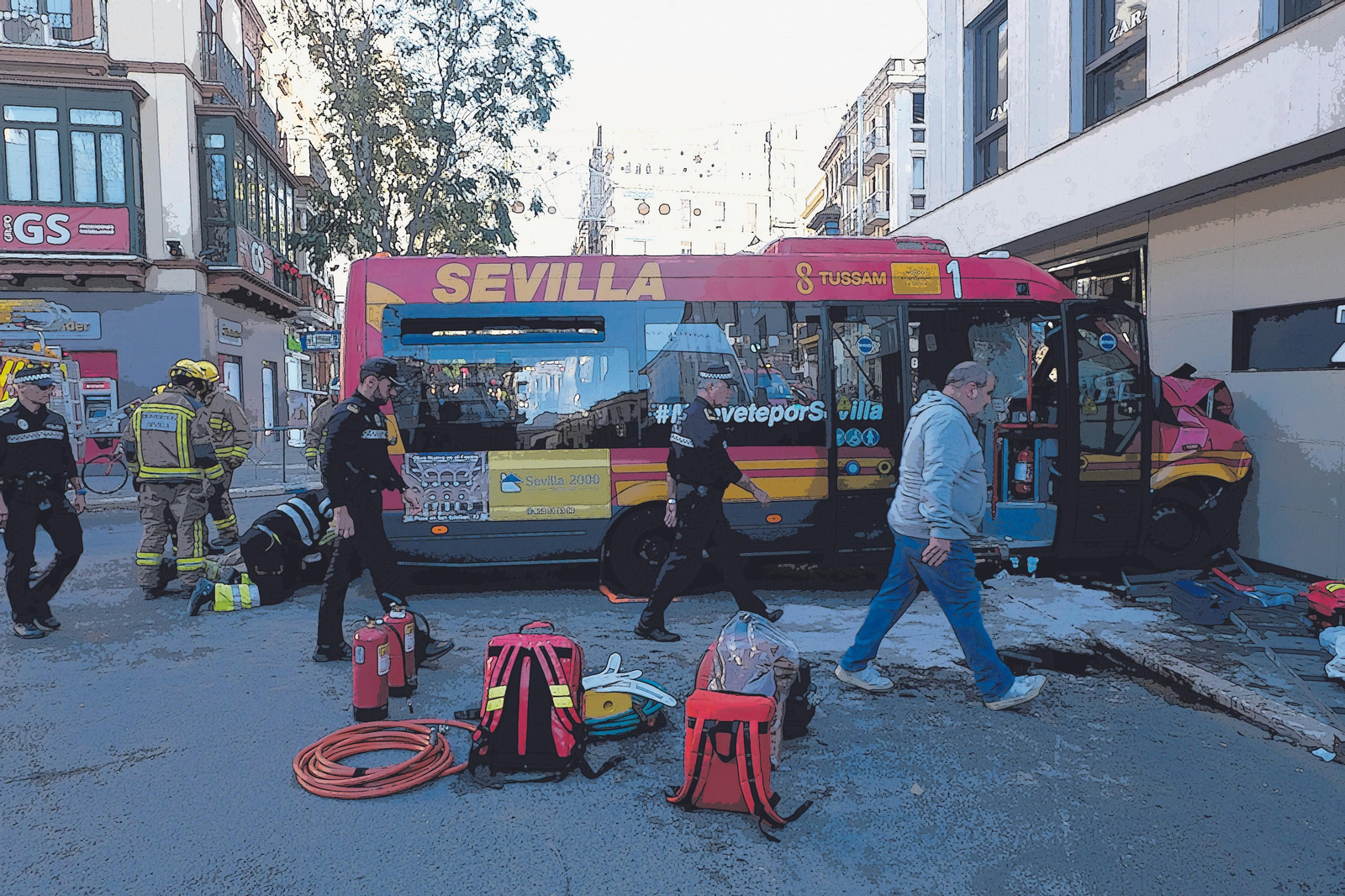 Estado en que quedó el microbús tras empotrarse con un negocio en la Campana el 7 de diciembre de 2019.