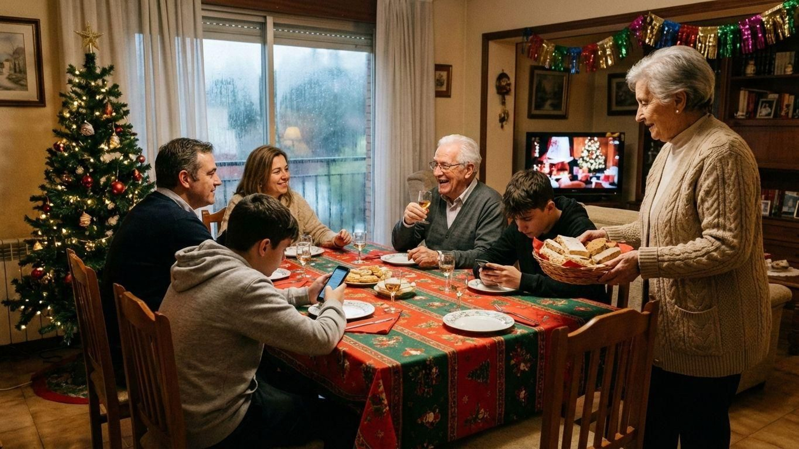 Imagen cotidiana de una familia en navidades