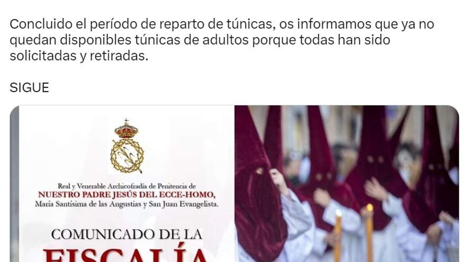 En la hermandad de Ecce-Homo apenas quedan ya túnicas.