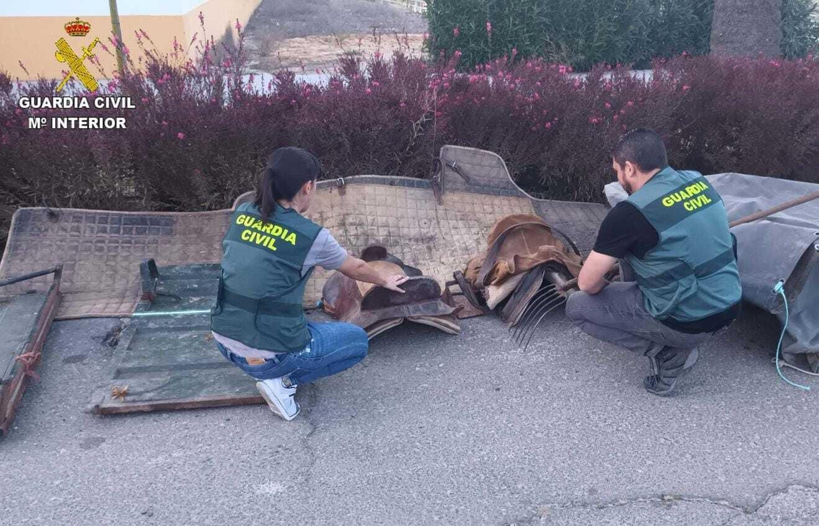 Los agentes con algunas monturas recuperadas.