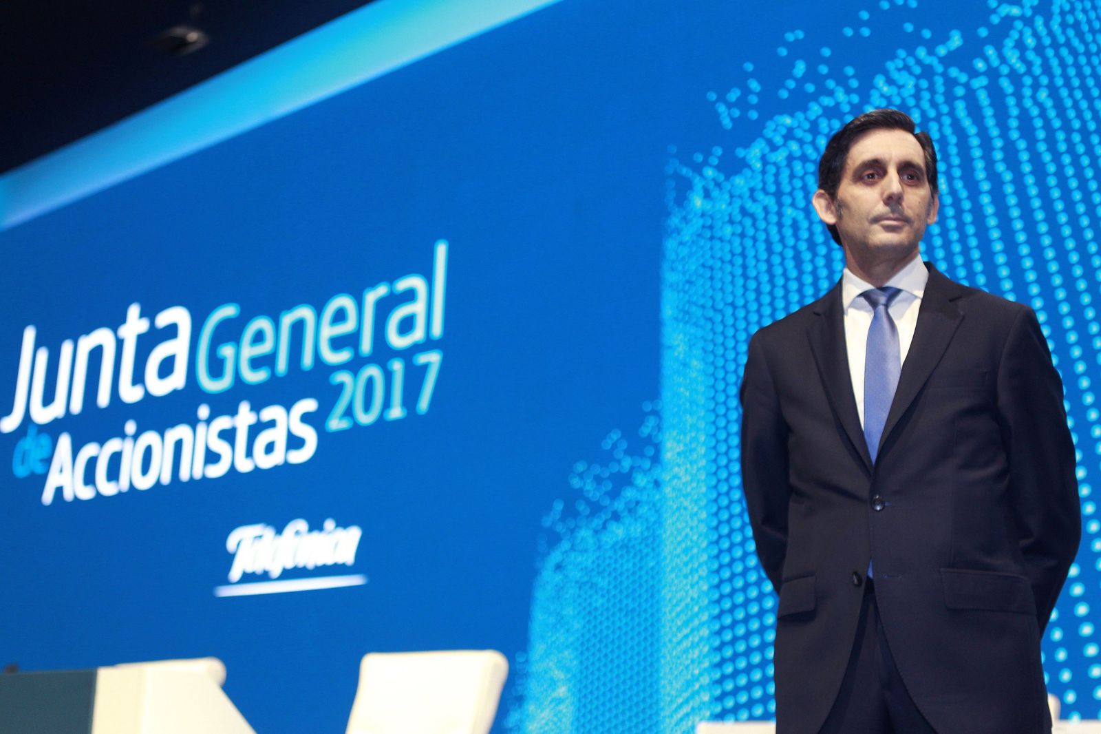 El presidente de Telefónica, José María Álvarez-Pallete, durante junta de accionistas del grupo celebrada ayer en Madrid.