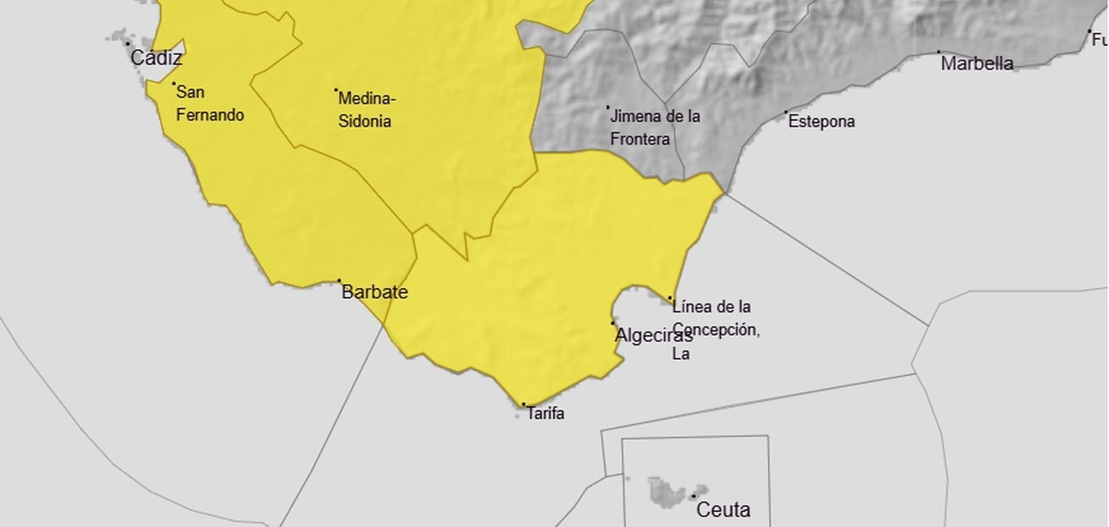 Área sobre la que hay un aviso amarillo por lluvia este martes.