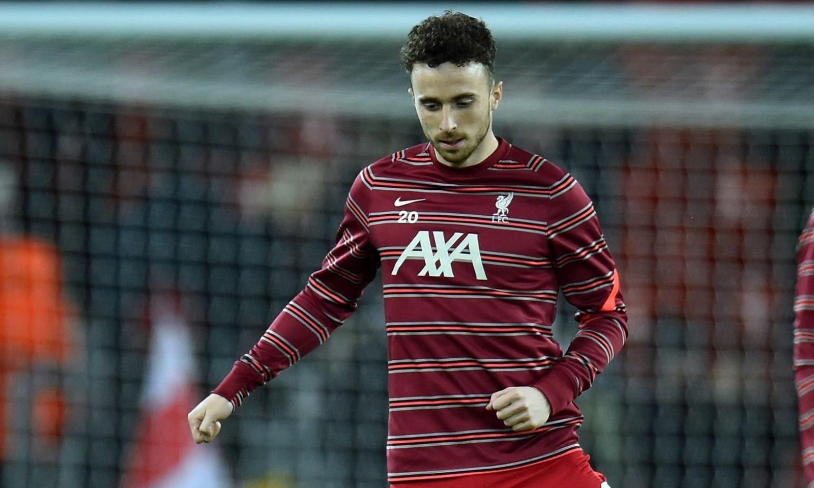 Diogo Jota calienta antes de un partido del Liverpool. Diogo Jota calienta antes de un partido del Liverpool.
