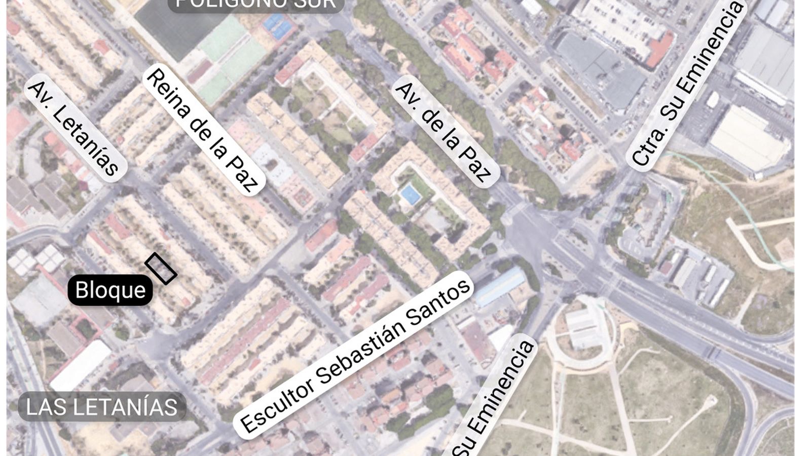 Localización del bloque donde sucedieron los hechos. Fuente: Googlemaps y elaboración propia.