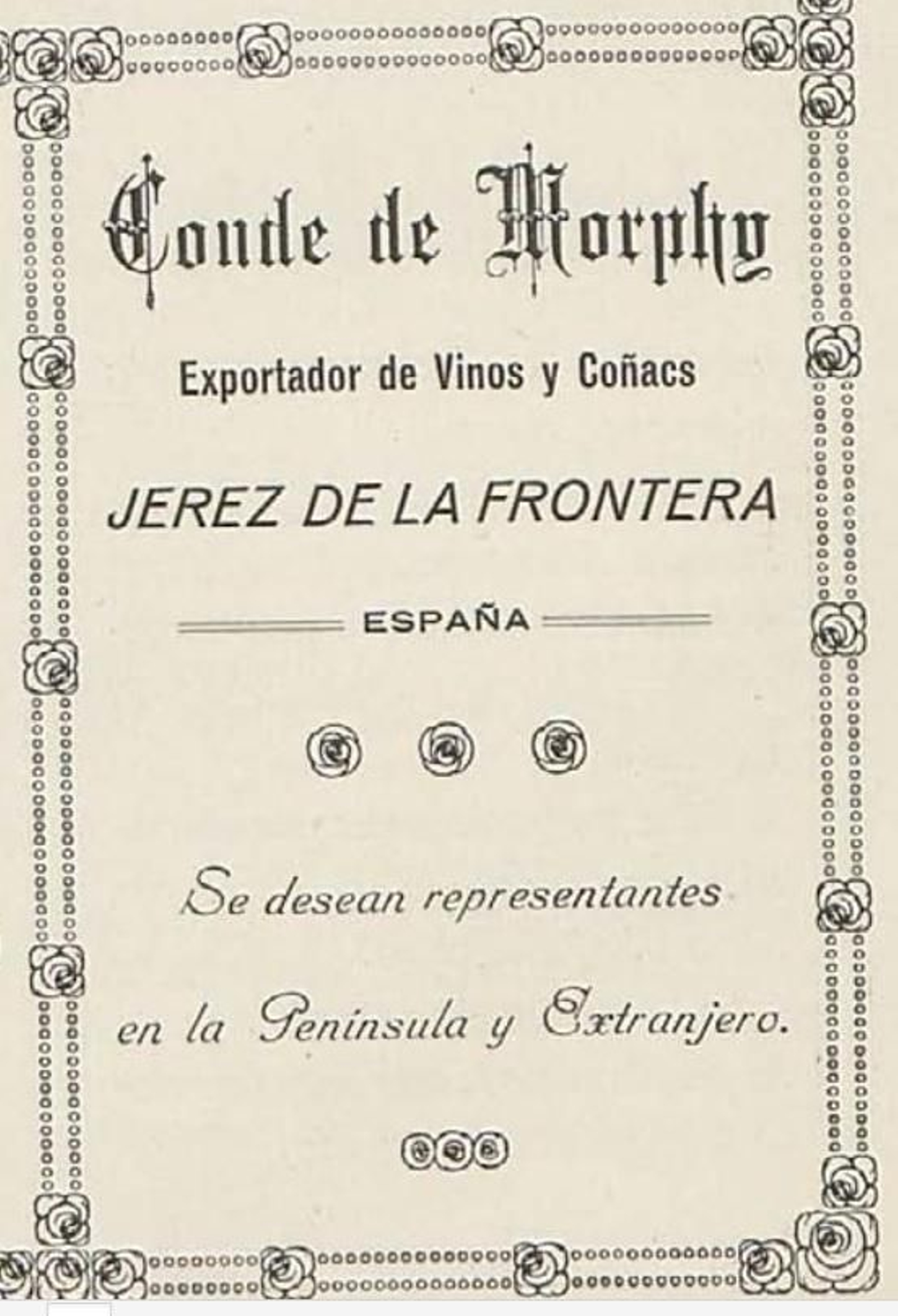 Anuncio de 1925 de las bodegas del conde de Morphy. Anuncio de 1925 de las bodegas del conde de Morphy.
