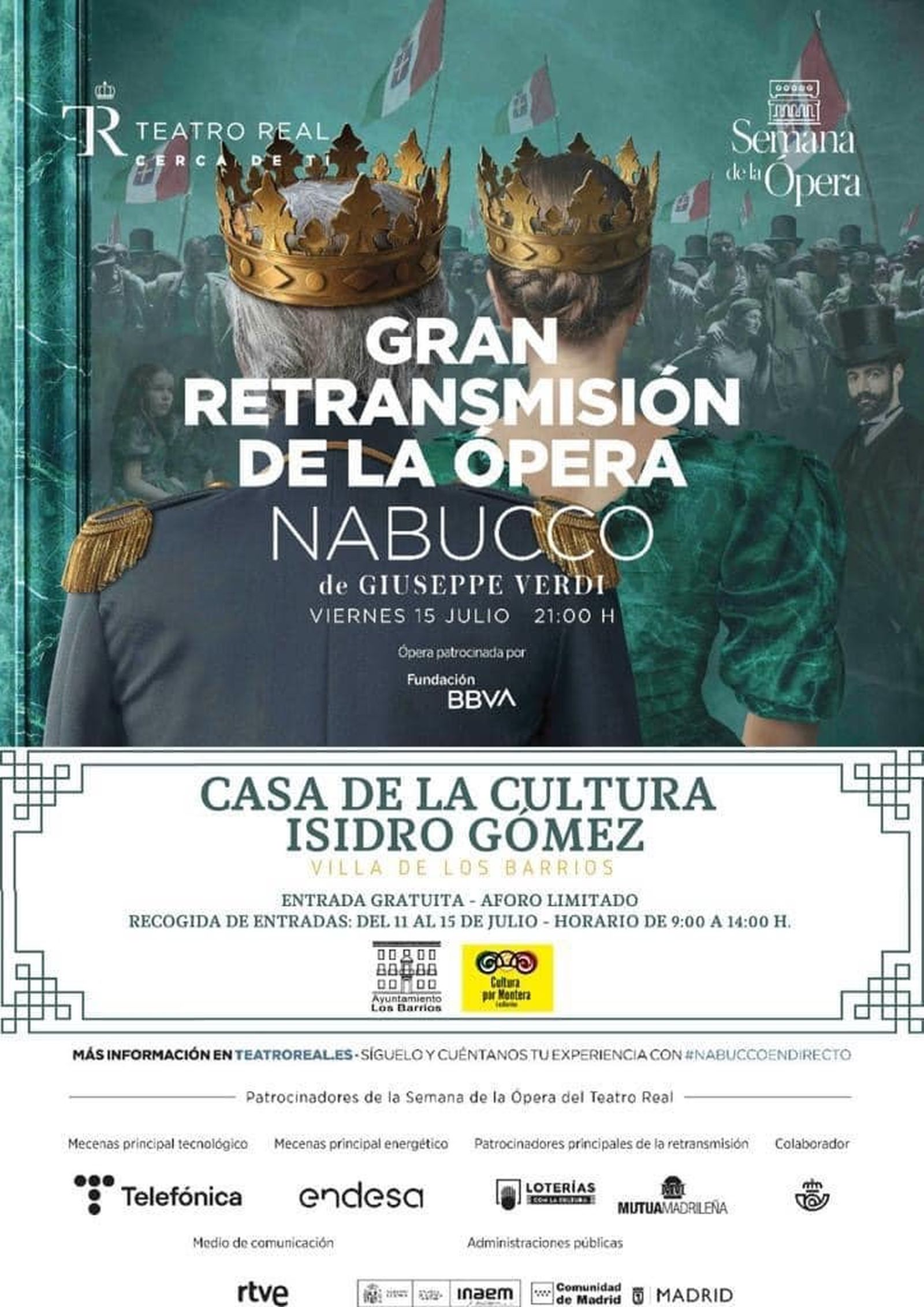 El 'Nabucco' del Teatro Real de Madrid se podrá seguir desde la Casa de la Cultura de Los Barrios