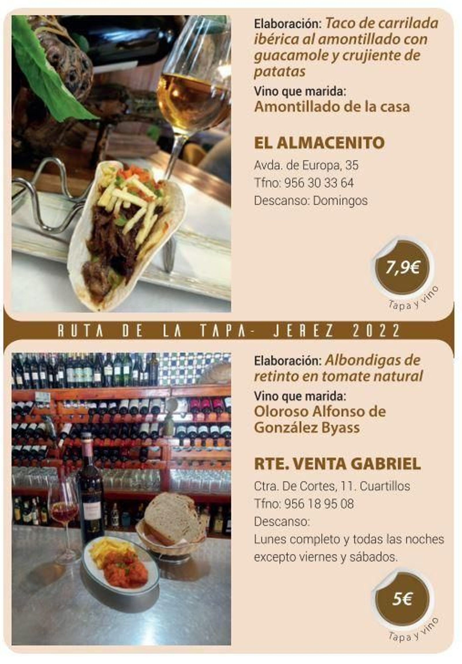 Ruta de la Tapa 'DesTapa Jerez': establecimientos, tapas maridadas y precios
