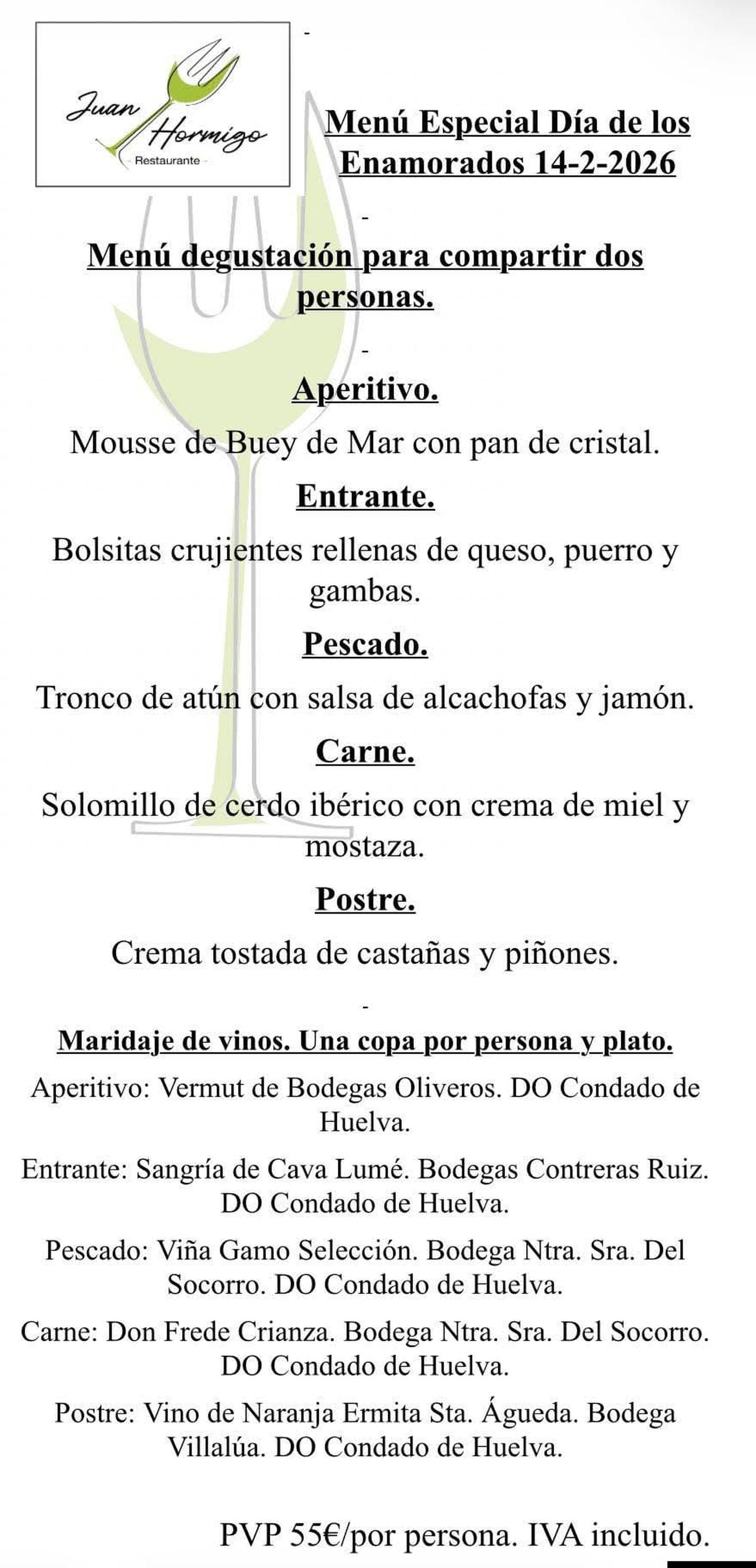 Menú de Juan Hormigo