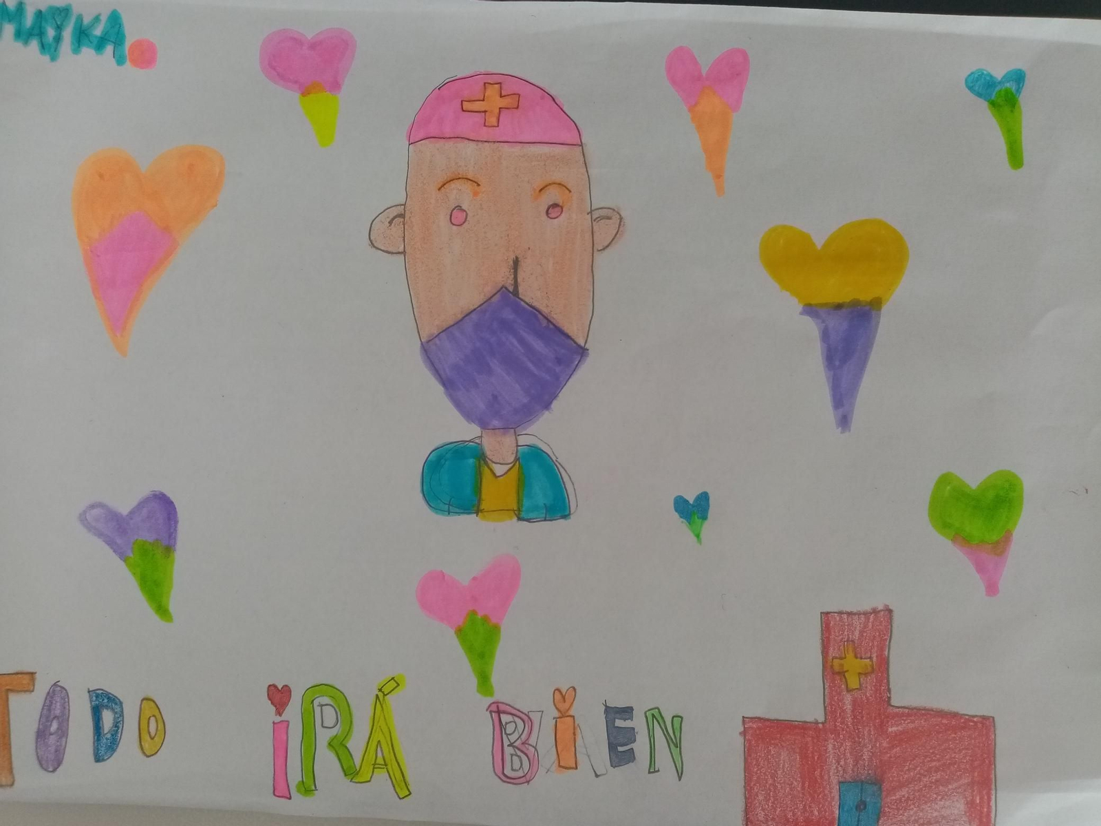 Dibujo de ánimo a los sanitarios del Hospital Infanta Elena.