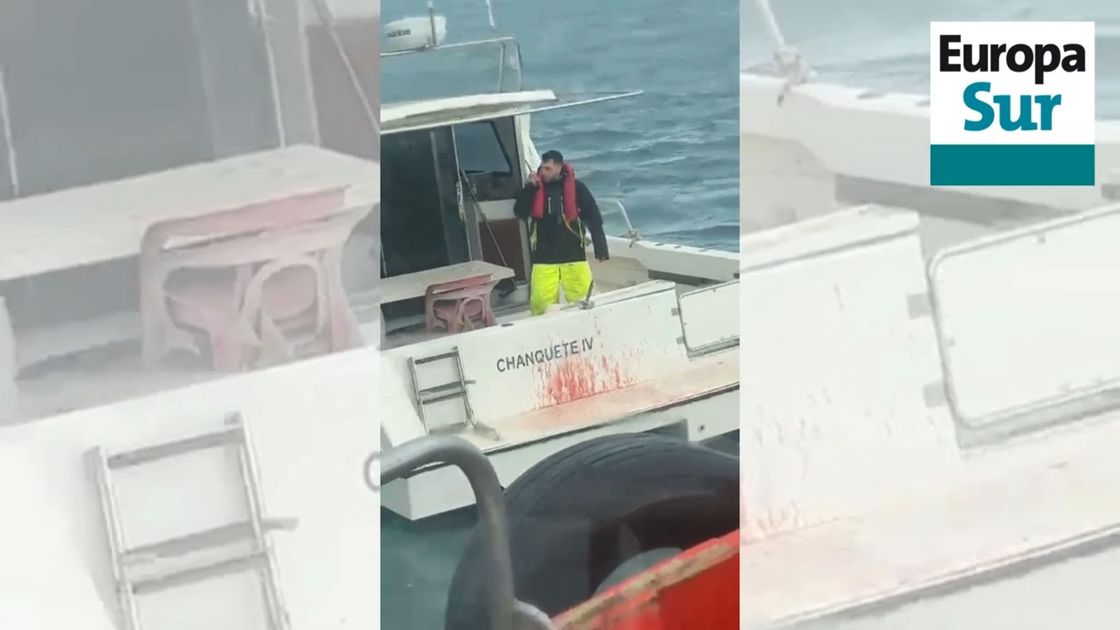 La llegada del barco de control portuario de Gibraltar al Chanquete IV.