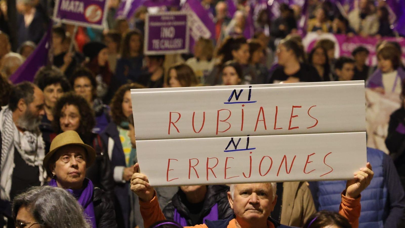 Un hombre sostiene una pancarta durante la manifestación del 25N en Málaga.