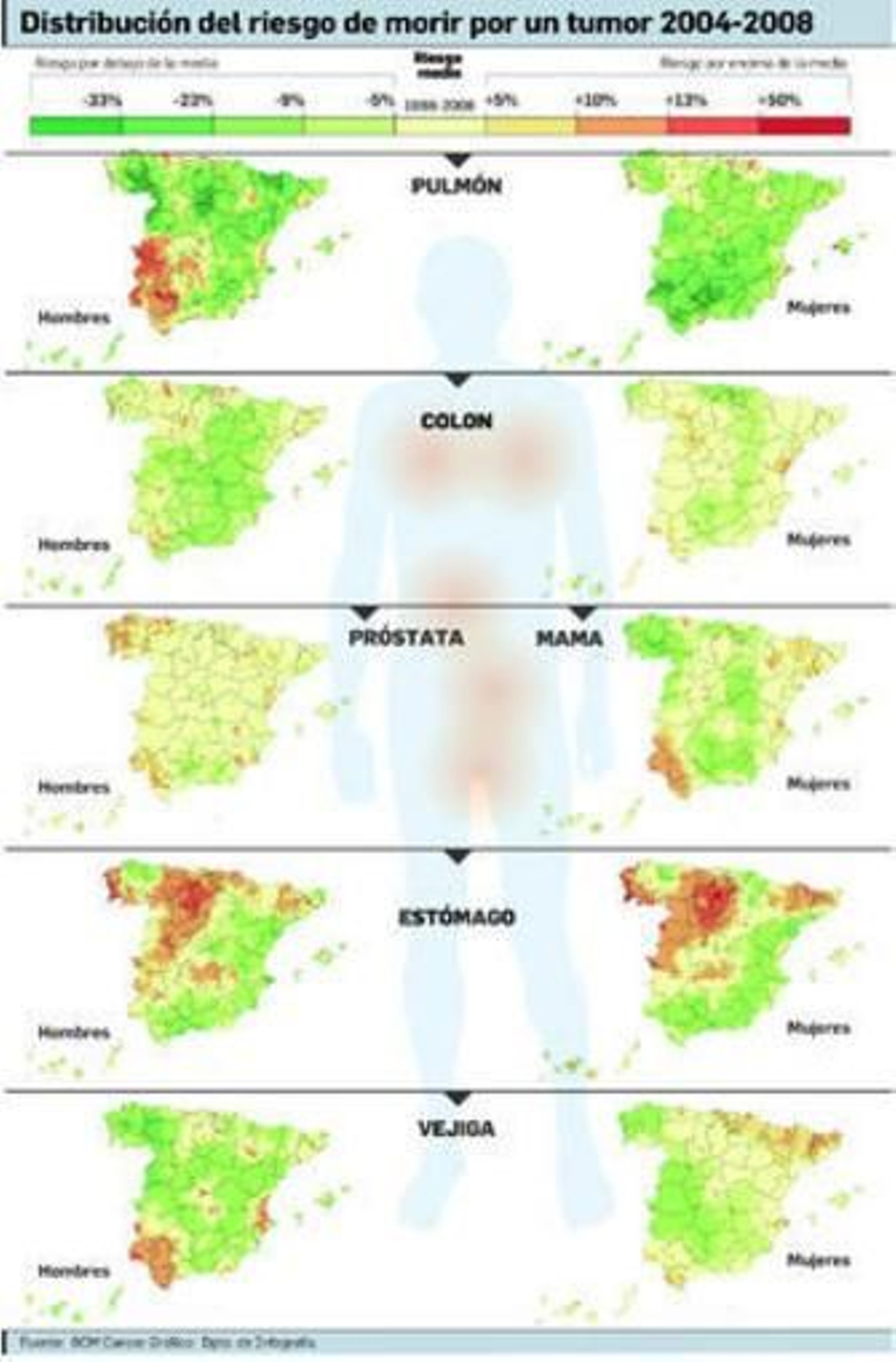 El mapa del cáncer vincula el tumor de vejiga y pulmón al consumo de tabaco