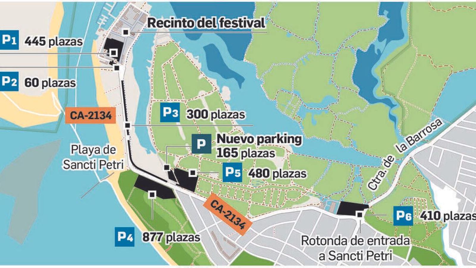 Plano de aparcamientos del Concert Music Festival.