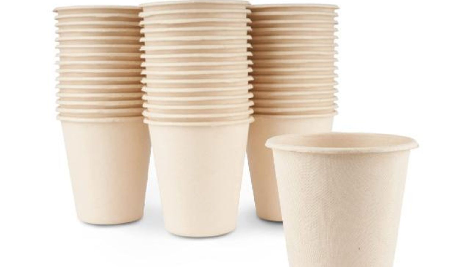 Vasos compostables de caña de azúcar y bambú.