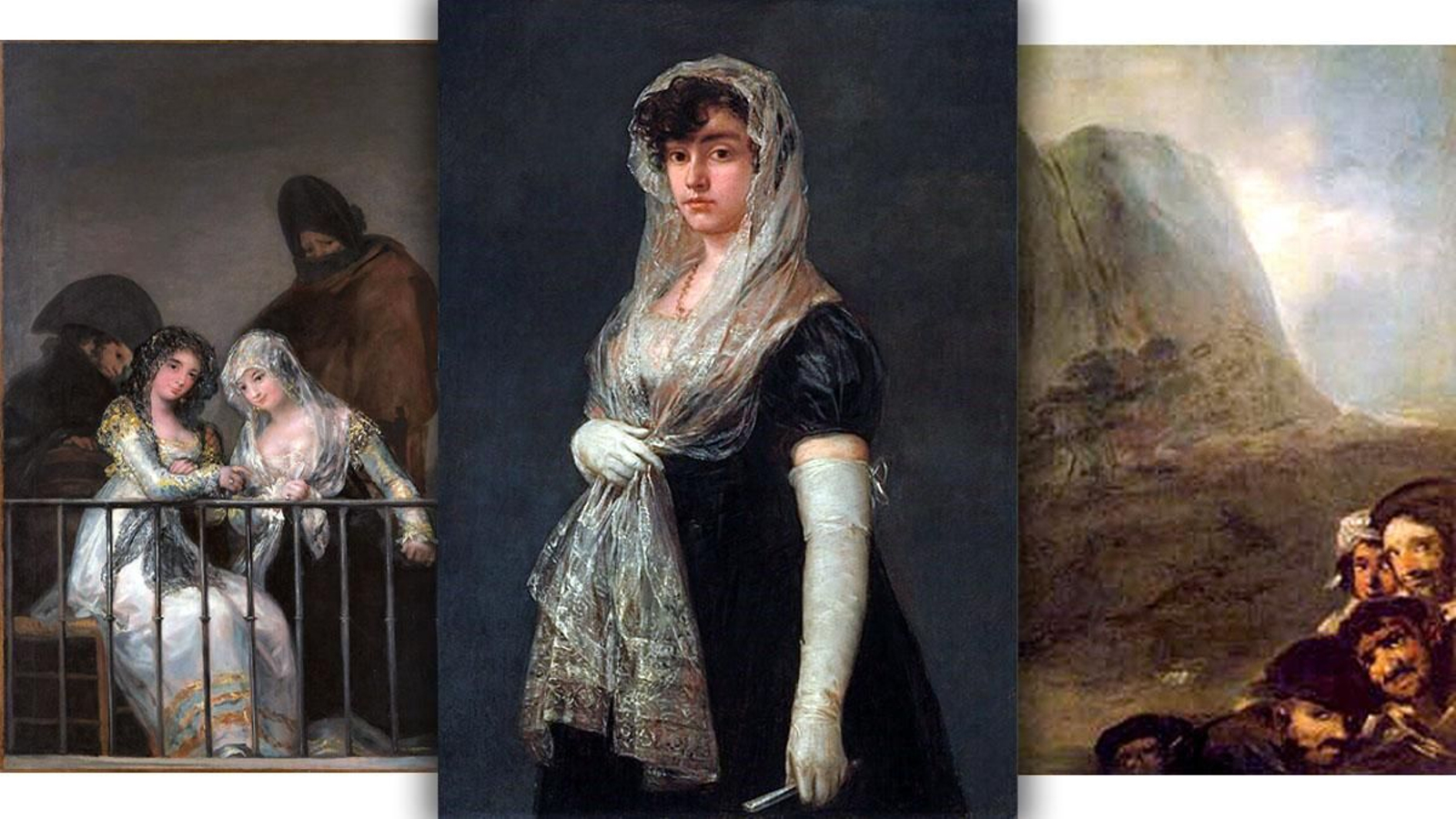 'Majas al balcón', 'Mujer joven con mantilla' y 'Cabezas en un paisaje', tres obras atribuidas a Goya.