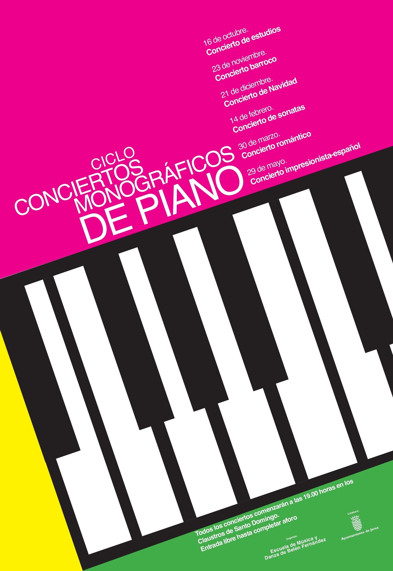 Cartel del ciclo de piano que se celebrará en Los Claustros.