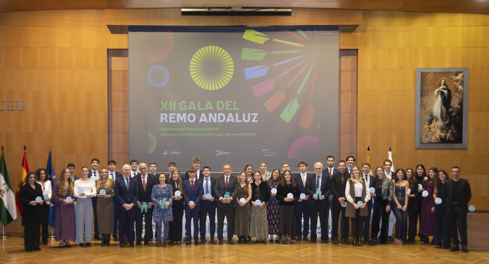 Una imagen de los premiados en la gala del remo andaluz.