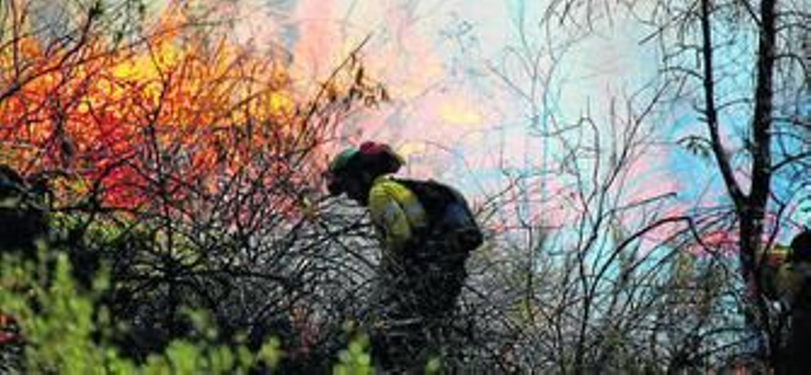 Un miembro del Infoca ante las llamas de un incendio en Málaga en julio.