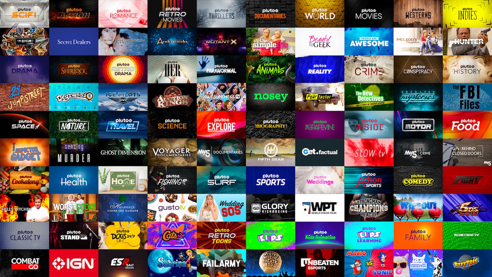 Logos de contenidos de Pluto TV