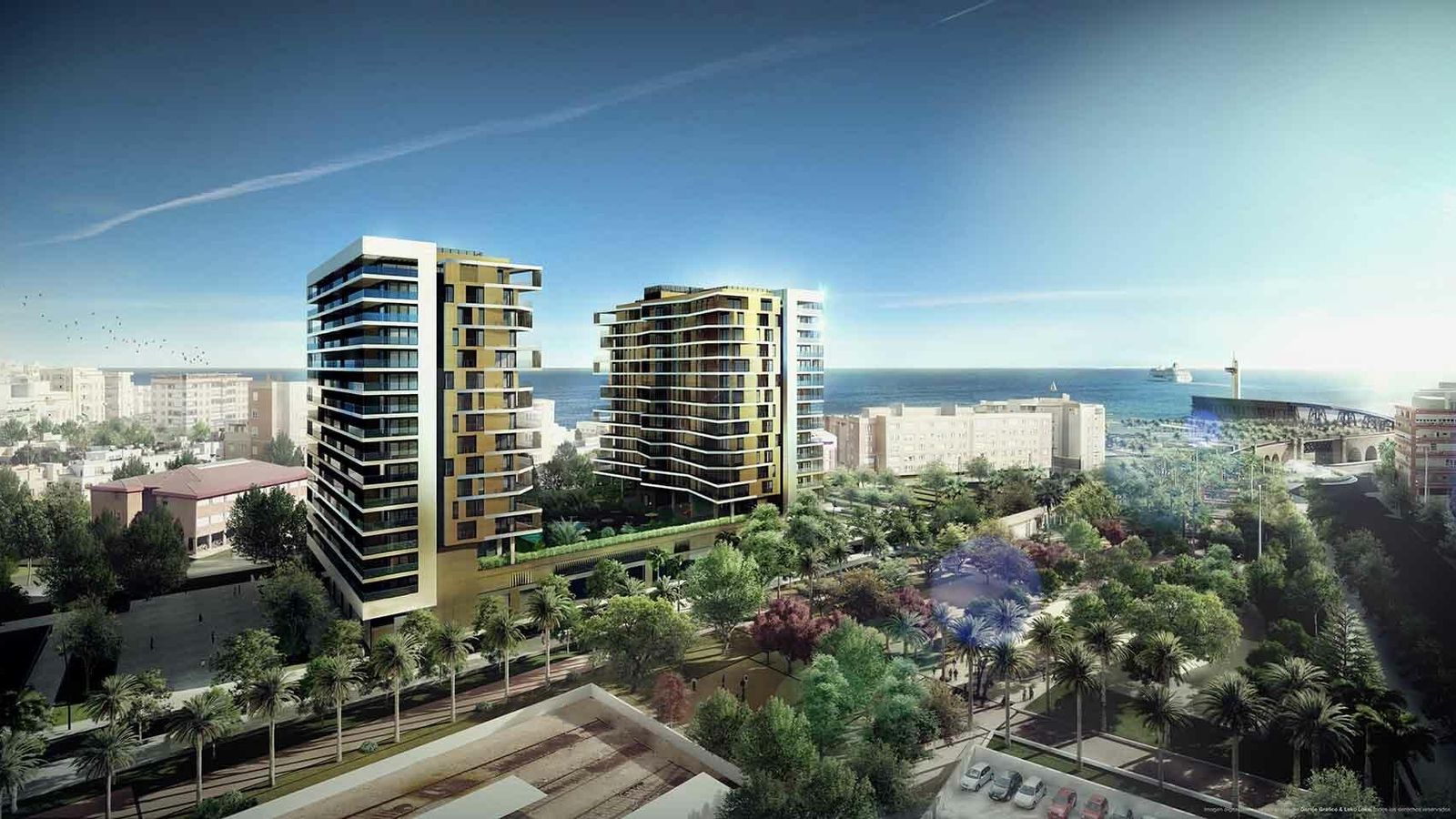 Vista aérea con el mar de fondo.