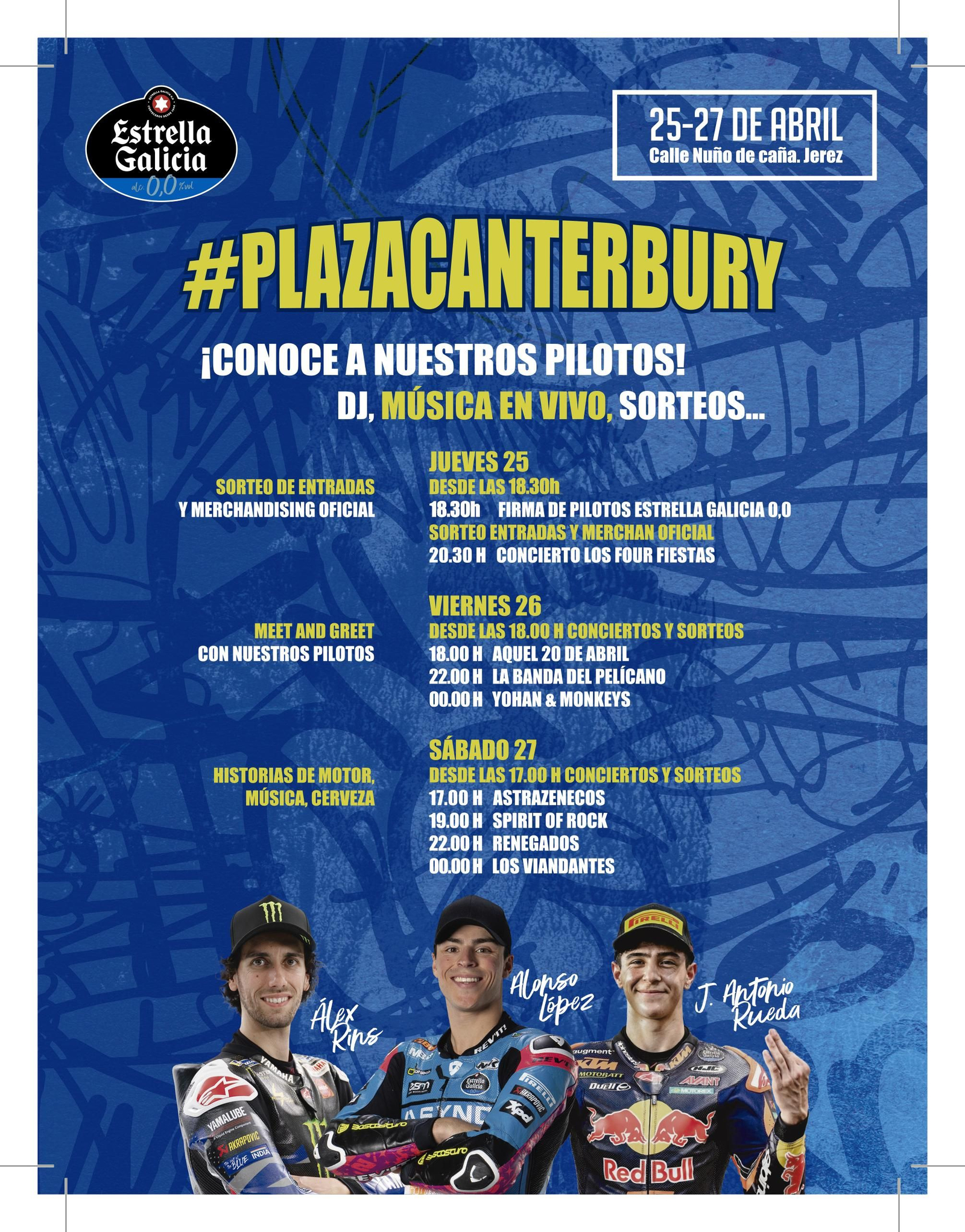 Cartel de la programación de Plaza Canterbury el fin de semana de las motos en Jerez.