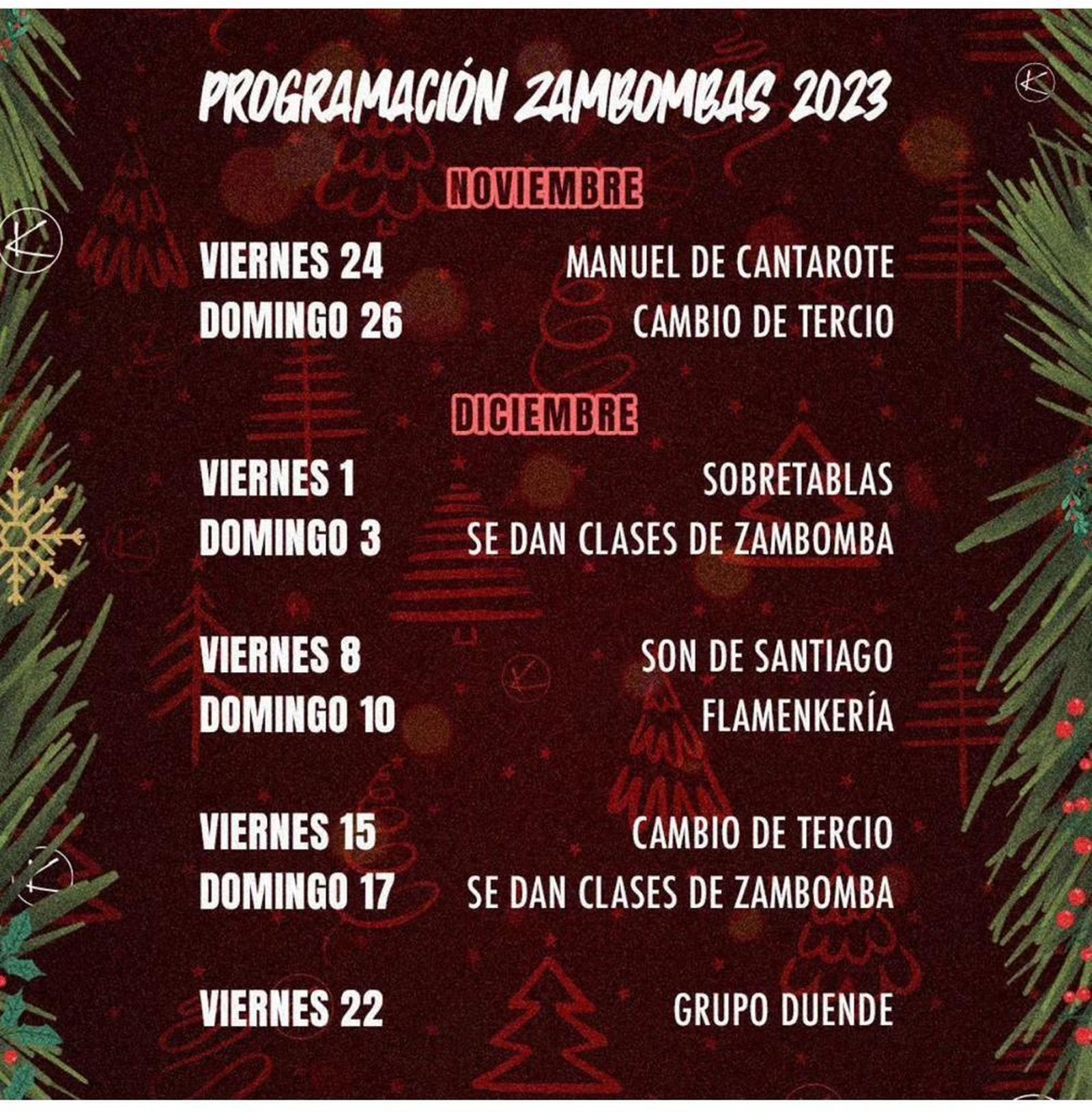 Cartel de la programación de Zambombas 2023 en Kapote Jerez.