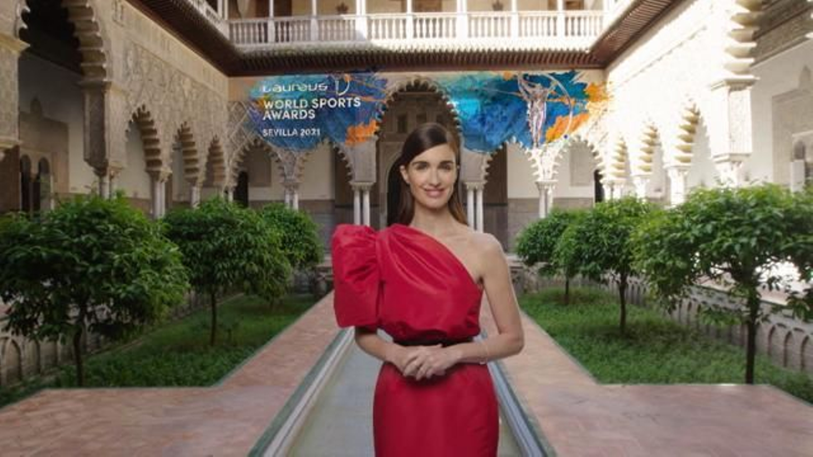 Paz Vega, presentadora de la gala virtual, en el Real Alcázar de Sevilla.