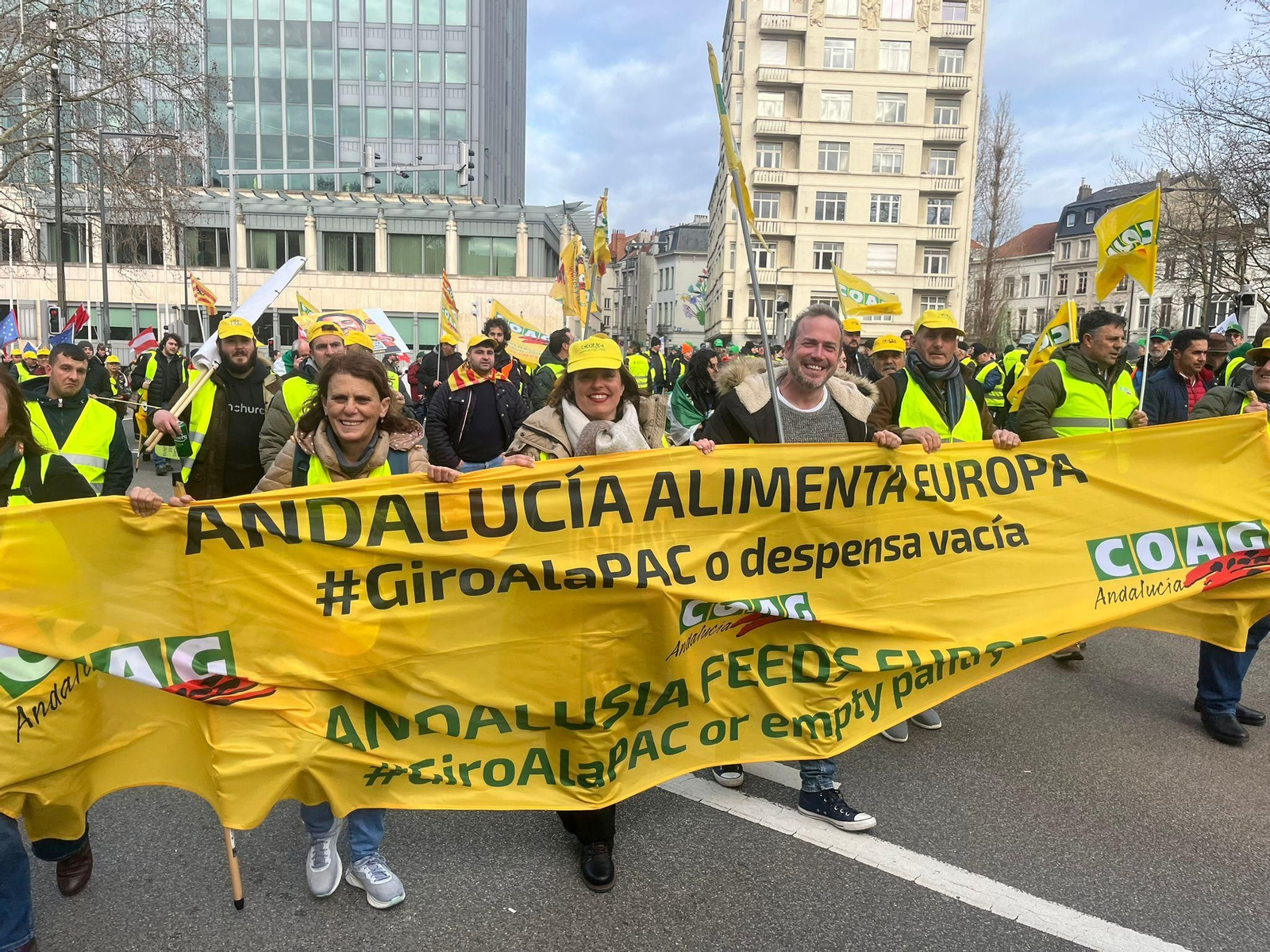 Agricultores andaluces en la manifestación de Bruselas