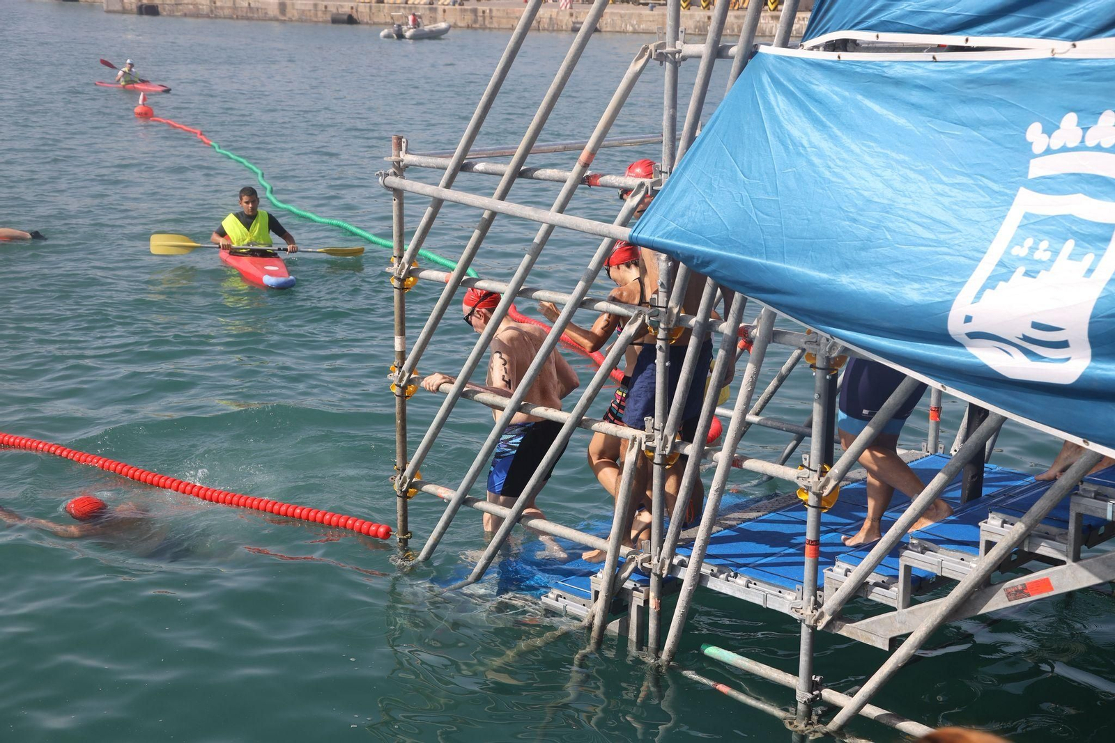 La travesía a nado del puerto de Málaga, en imágenes