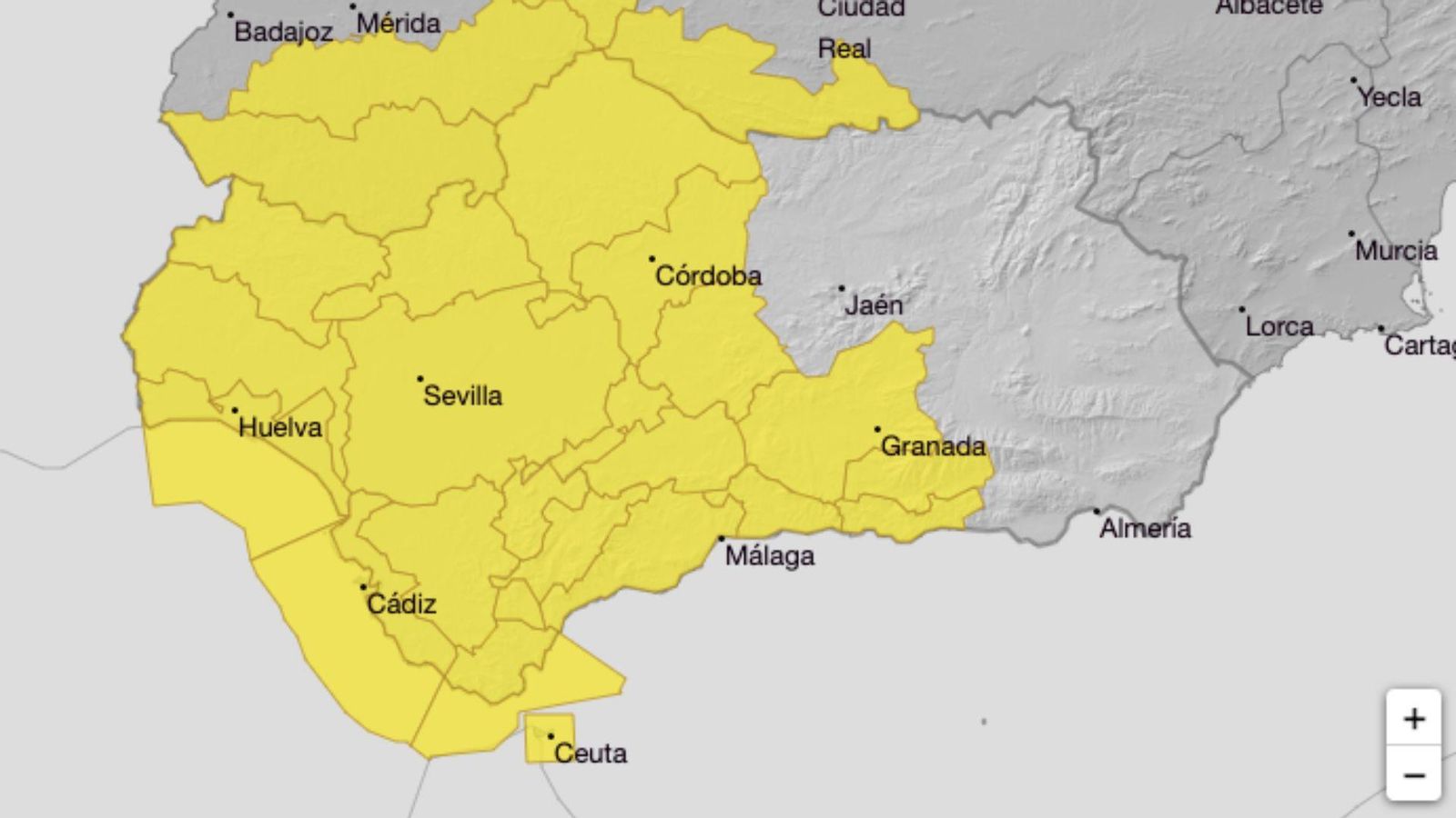 Avisos activos en Andalucía para el sábado 15 de noviembre
