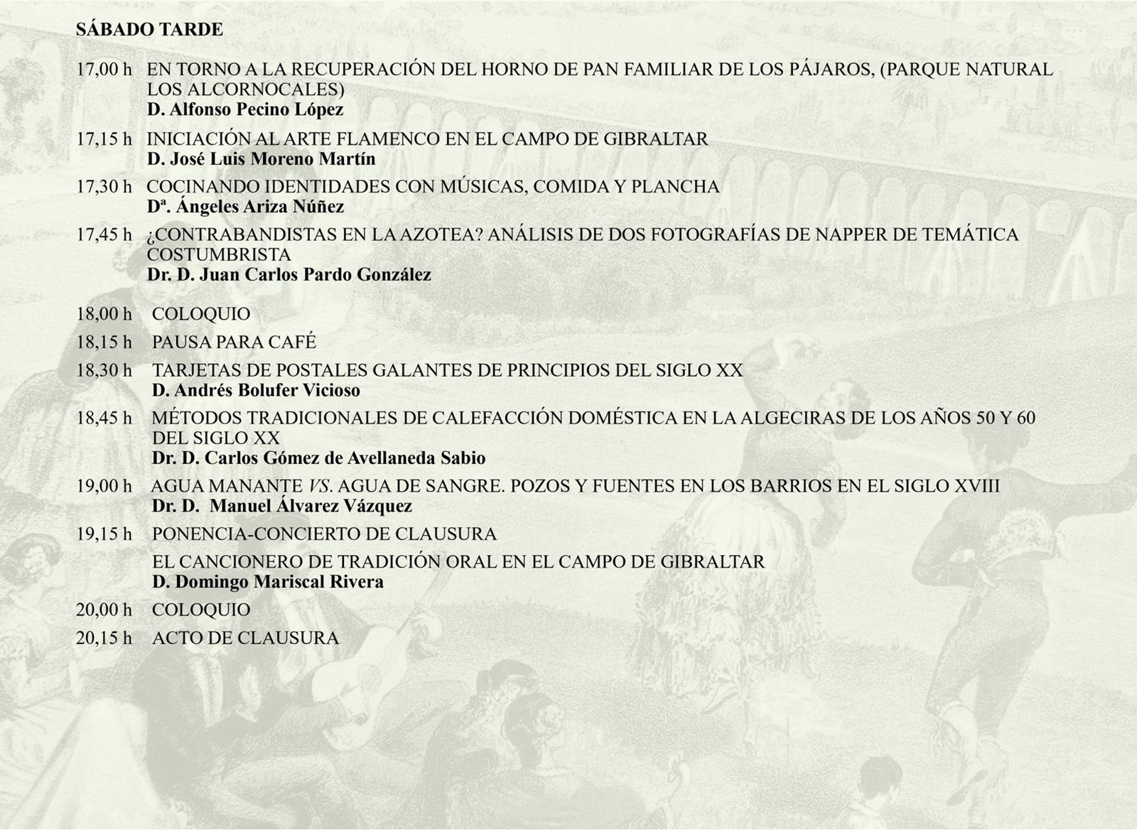 Horarios e intervenciones de las Jornadas de Etnología y Cultura Popular.