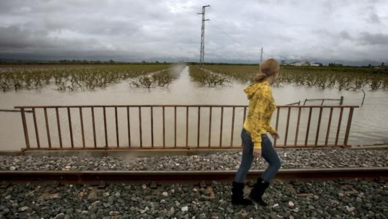 Una chica pasea y observa un campo inundado en Tocina.

Foto: Agencias
