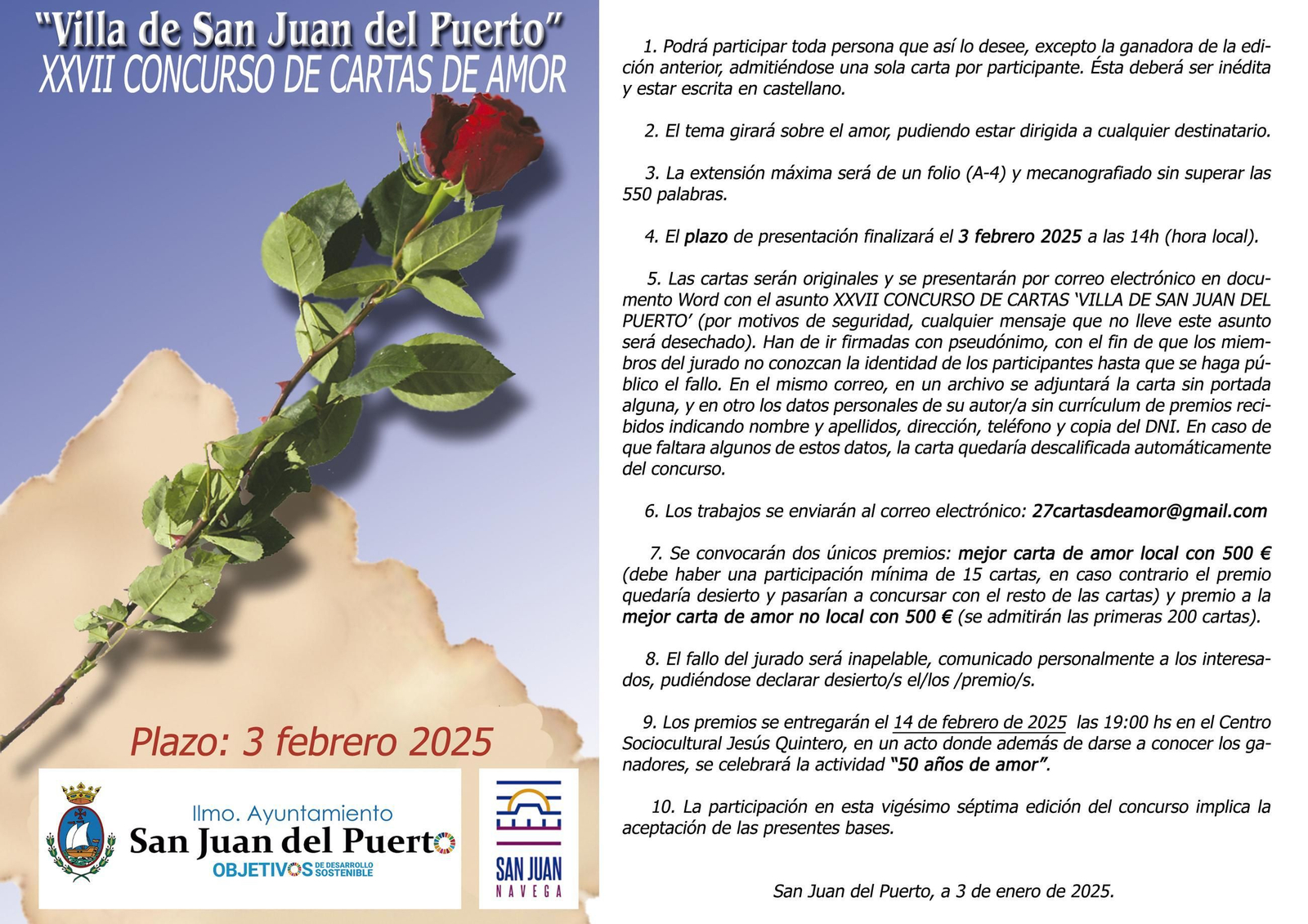 Cartel del XXVII Concurso de Cartas de Amor de San Juan del Puerto.