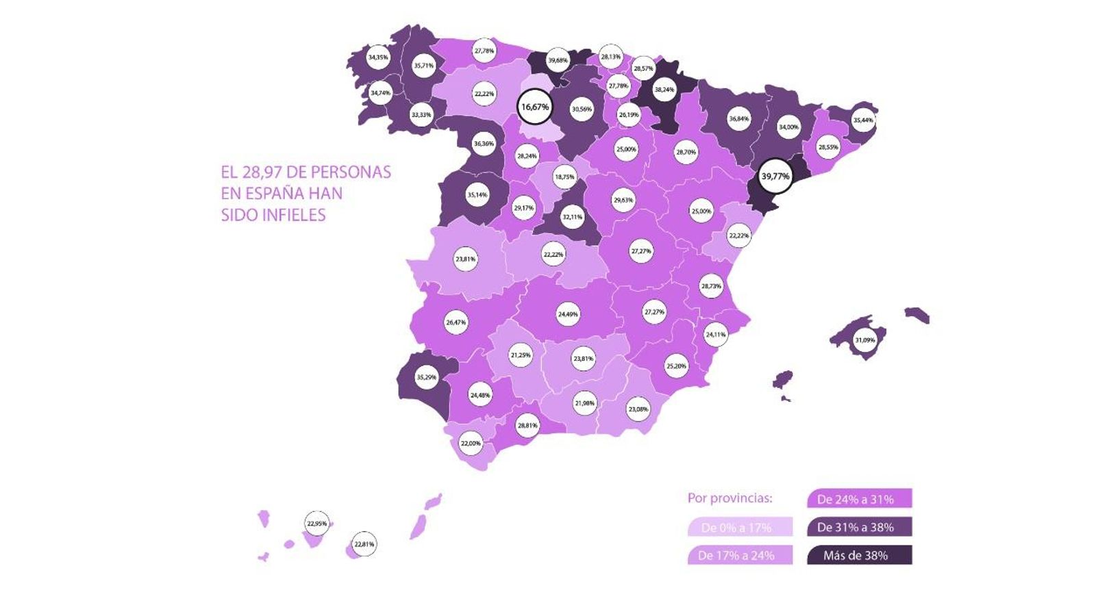 Mapa de infidelidad en España.