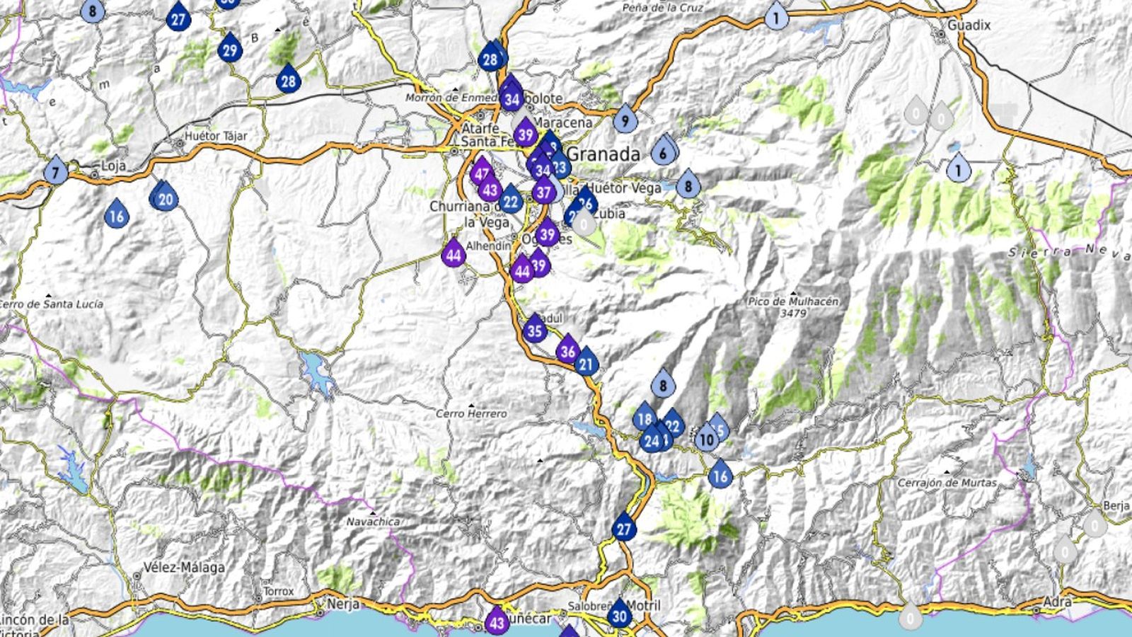 Mapa de estaciones y lluvia en la provincia de Suremet.