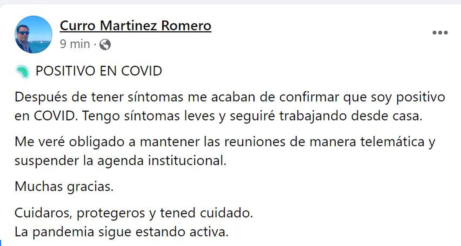 Una imagen del muro de Facebook de Curro Martínez.