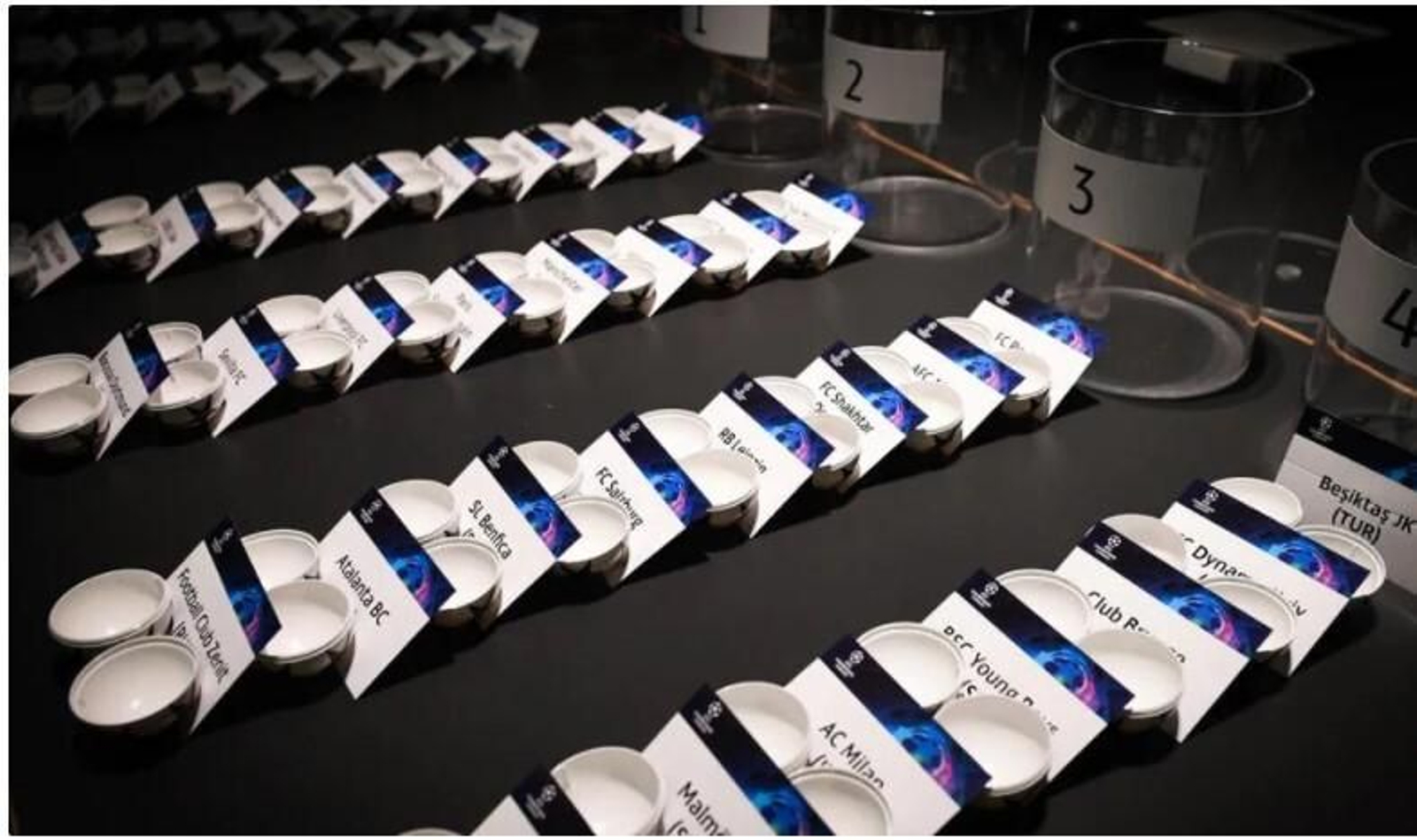 Las bolas preparadas de la UEFA para el sorteo de la Champions.