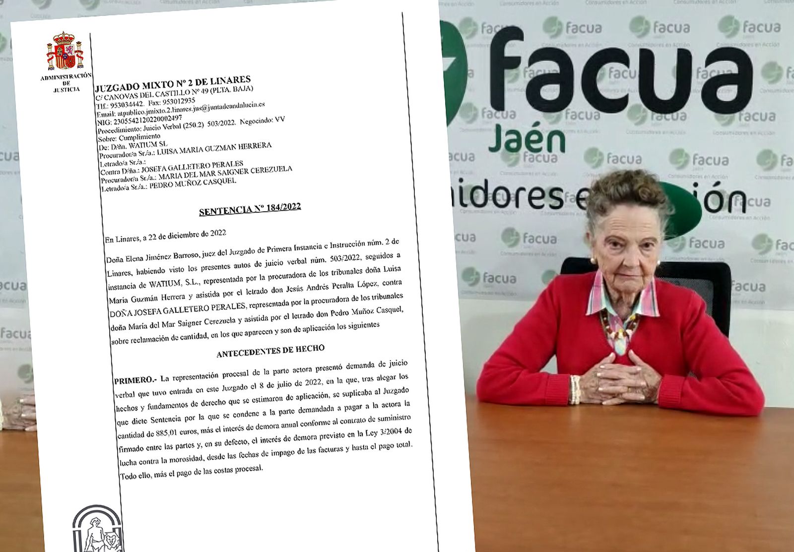 Un juzgado de Linares falla a favor de una anciana a la que una energética reclamaba 885 euros de una deuda falsa