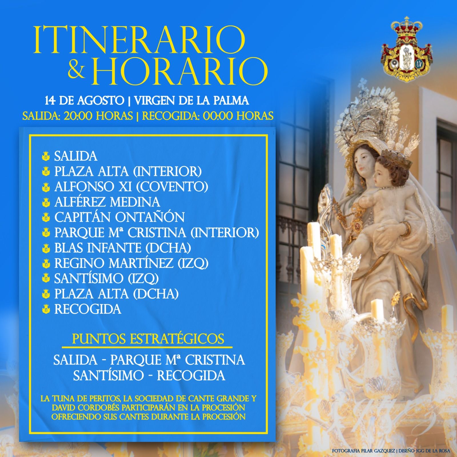 Itinerario y horario de la procesión de la Virgen de la Palma