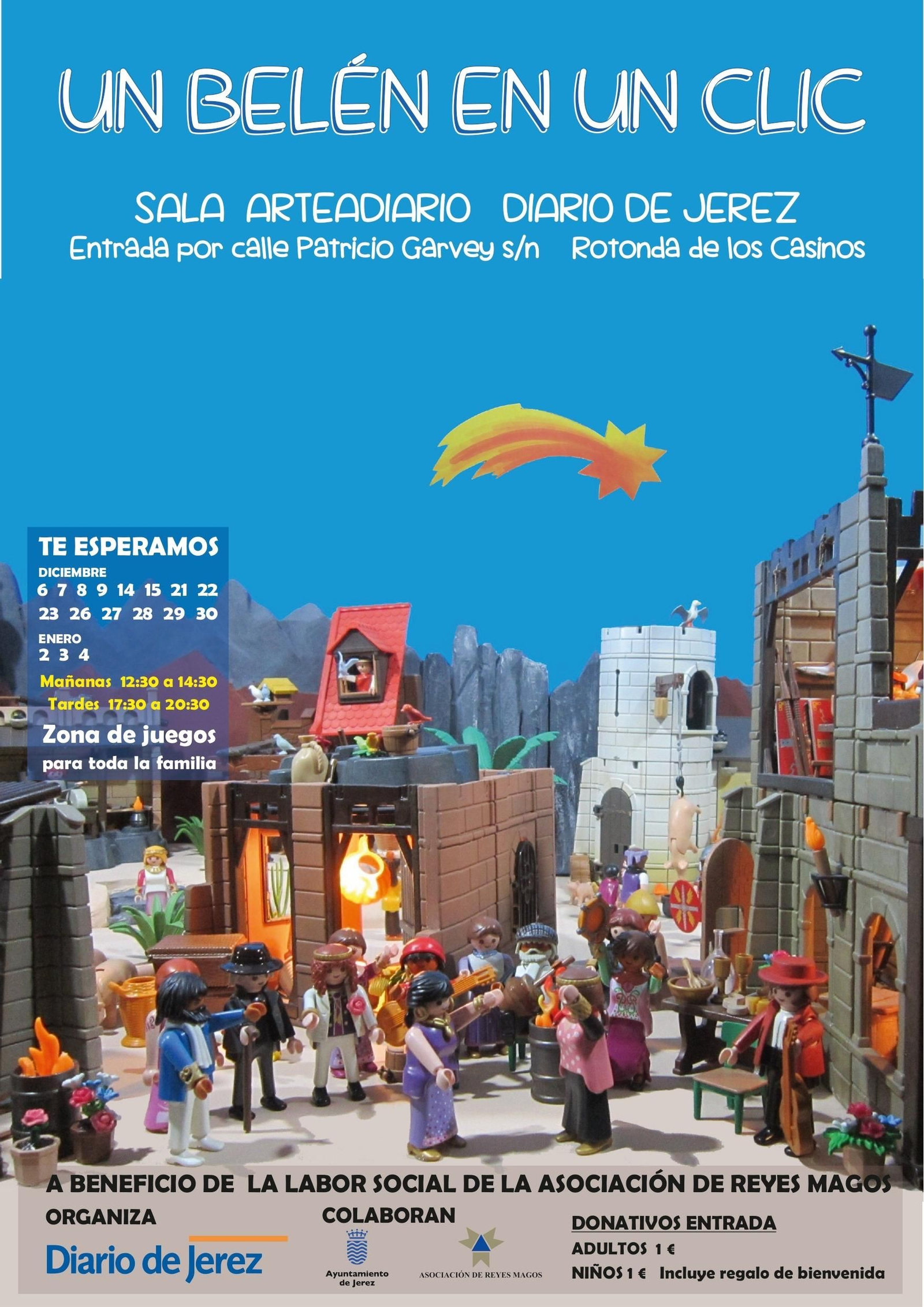 Cartel del belén con los días de apertura y horarios.